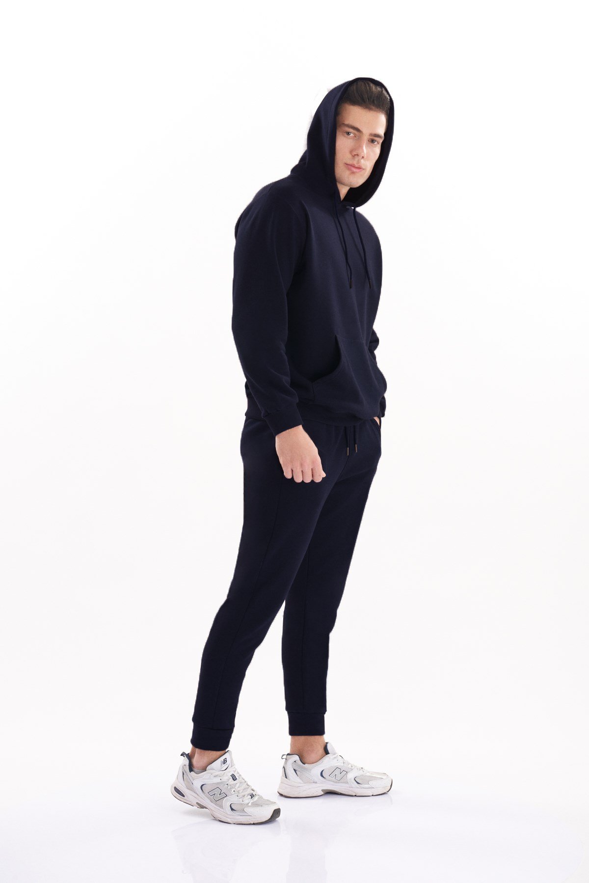 Josejuan Erkek Koyu Lacivert Kapüşonlu Yaka Şardonlu 3 Iplik Pamuklu Sweatshirt 9001