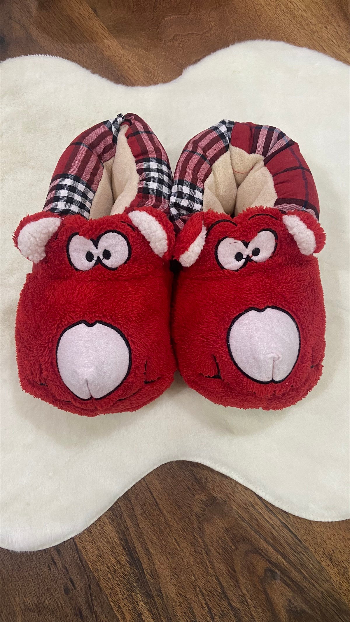 Hayvan Figürlü Panduf 36-39 Kırmızı Kareli