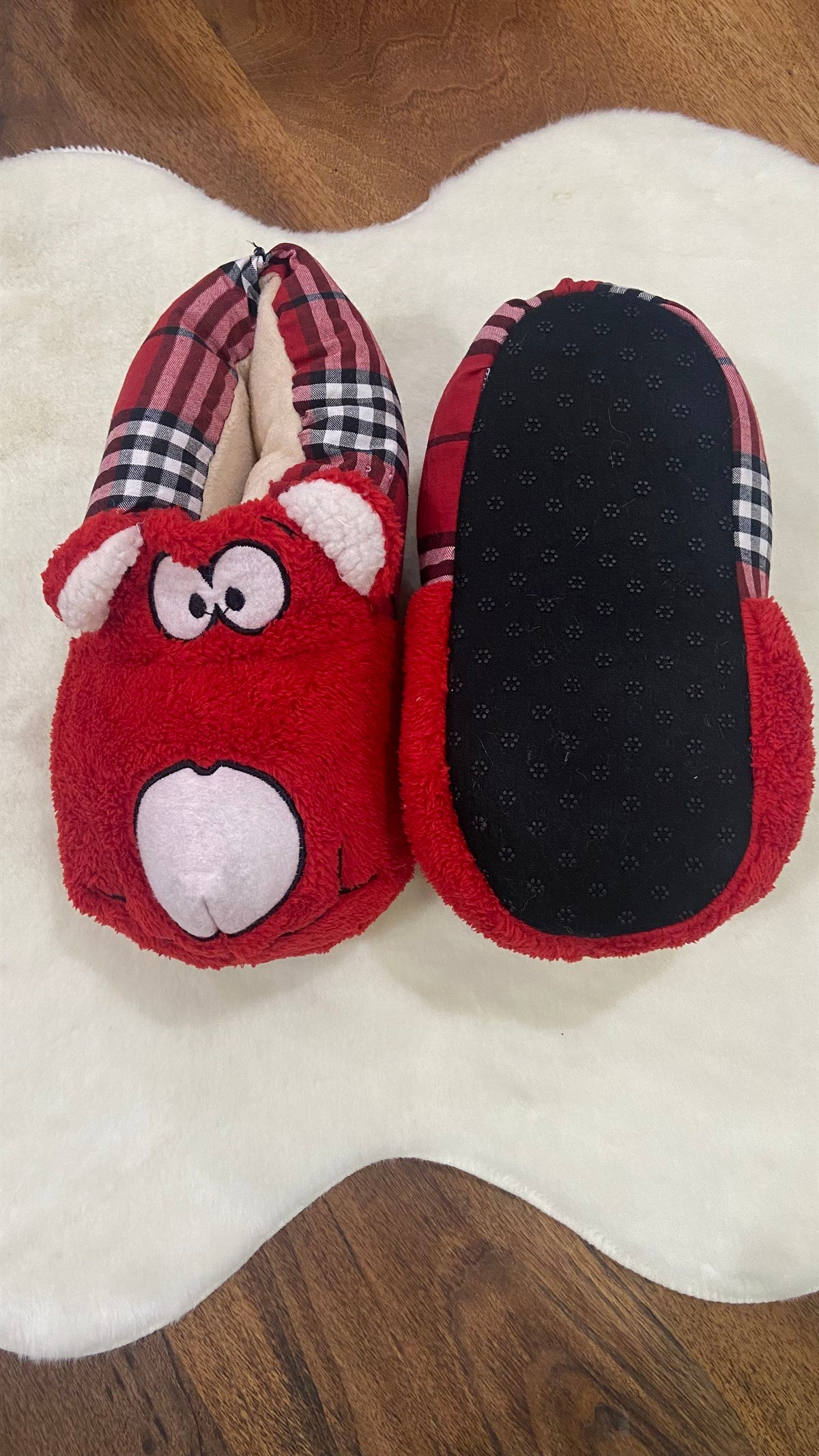 Hayvan Figürlü Panduf 36-39 Kırmızı Kareli