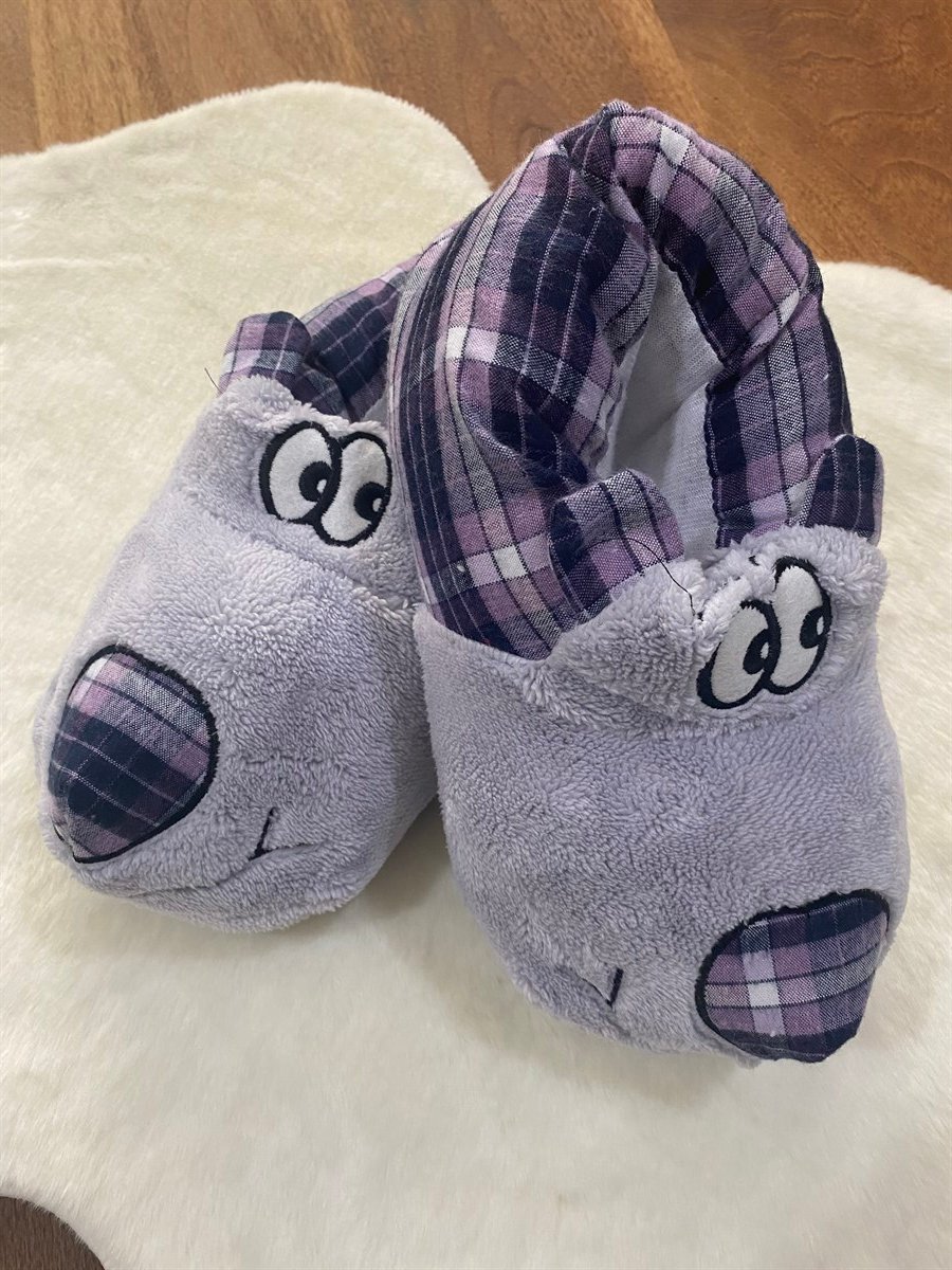 Hayvan Figürlü Panduf 36-39 Lila Köpek Kareli