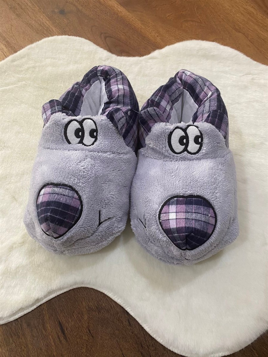 Hayvan Figürlü Panduf 36-39 Lila Köpek Kareli