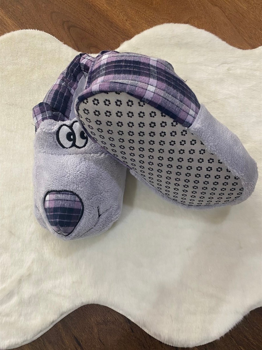 Hayvan Figürlü Panduf 36-39 Lila Köpek Kareli