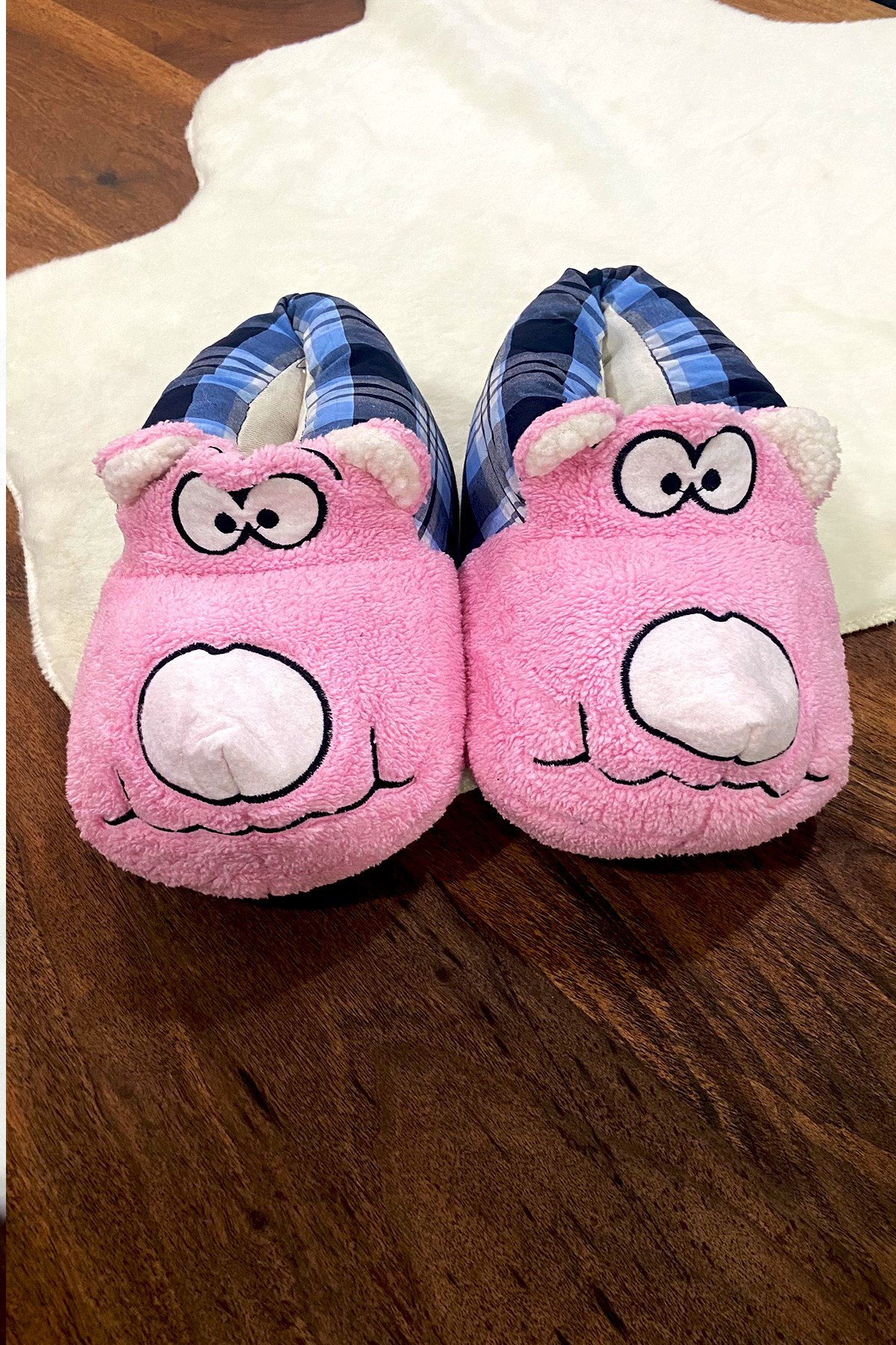 Hayvan Figürlü Panduf 36-39 Pembe Kareli