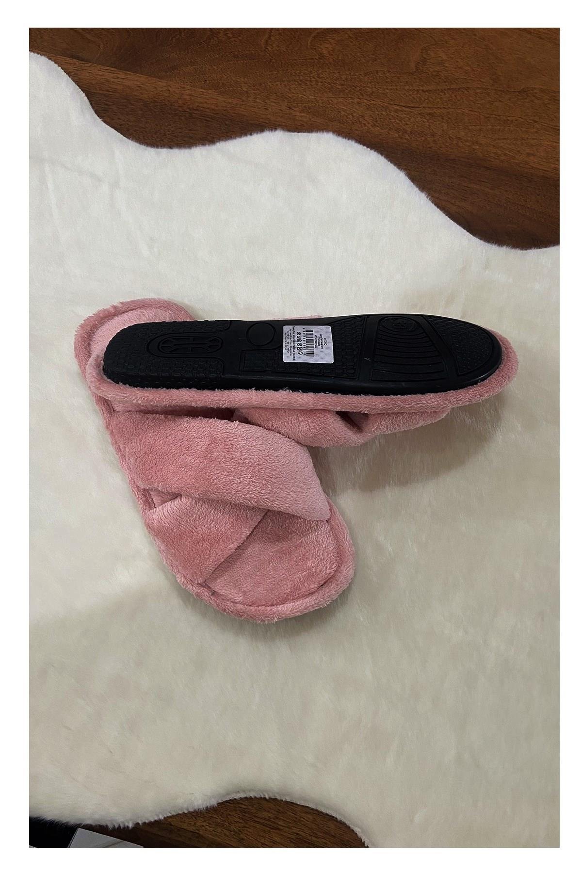 Kadın Ev Terliği Çapraz Bant Peluş Pembe