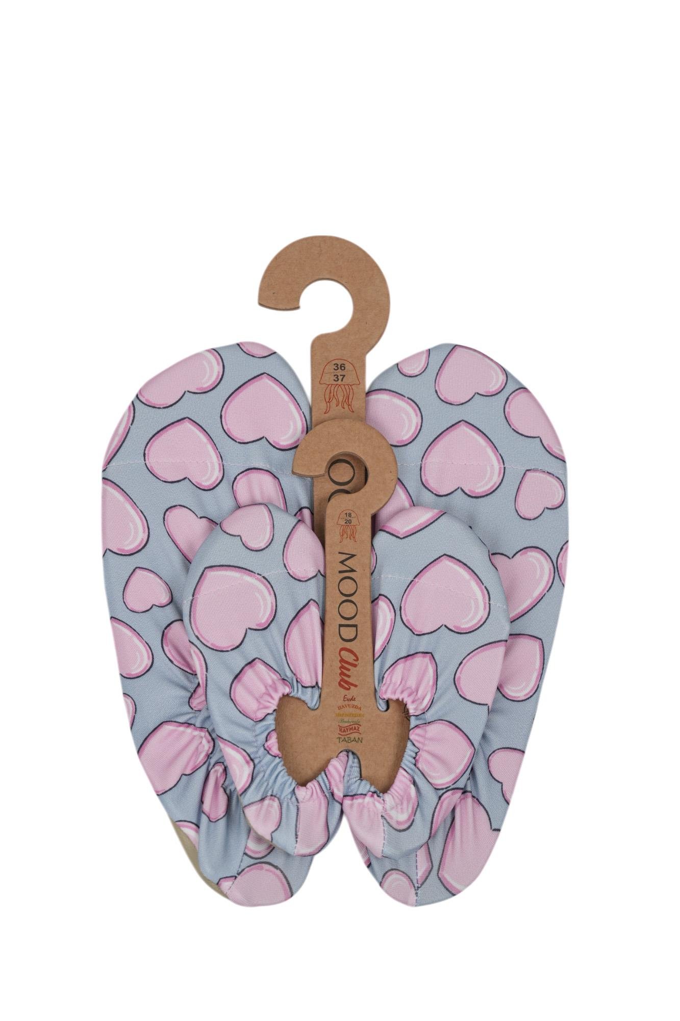 Mood Club-Pink Heart Patterned Deniz Ayakkabısı ve Çok Amaçlı Kaydırmaz Havuz Patiği