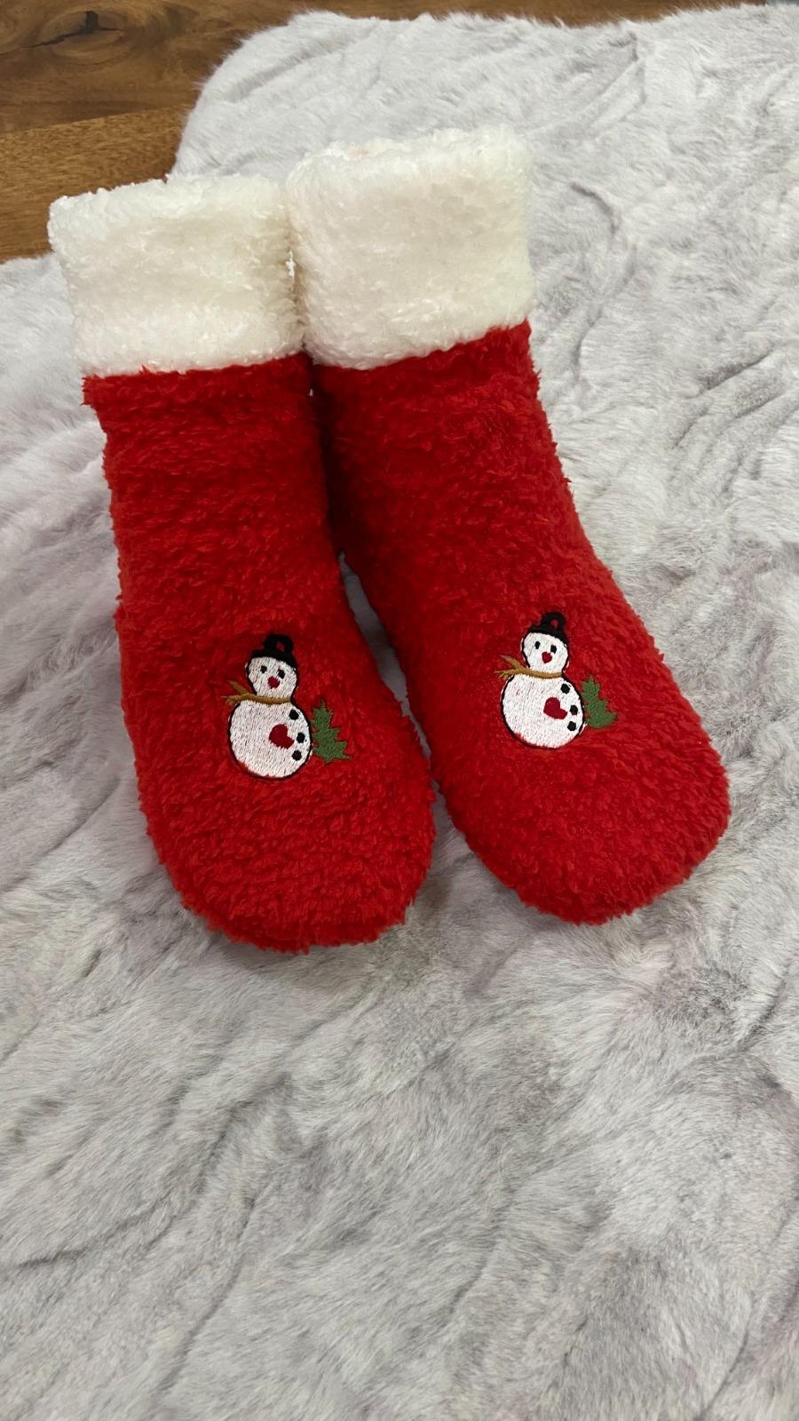 Mood Club-Welsoft Kırmızı Kardan Adam Desenli Yılbaşı Çorabı