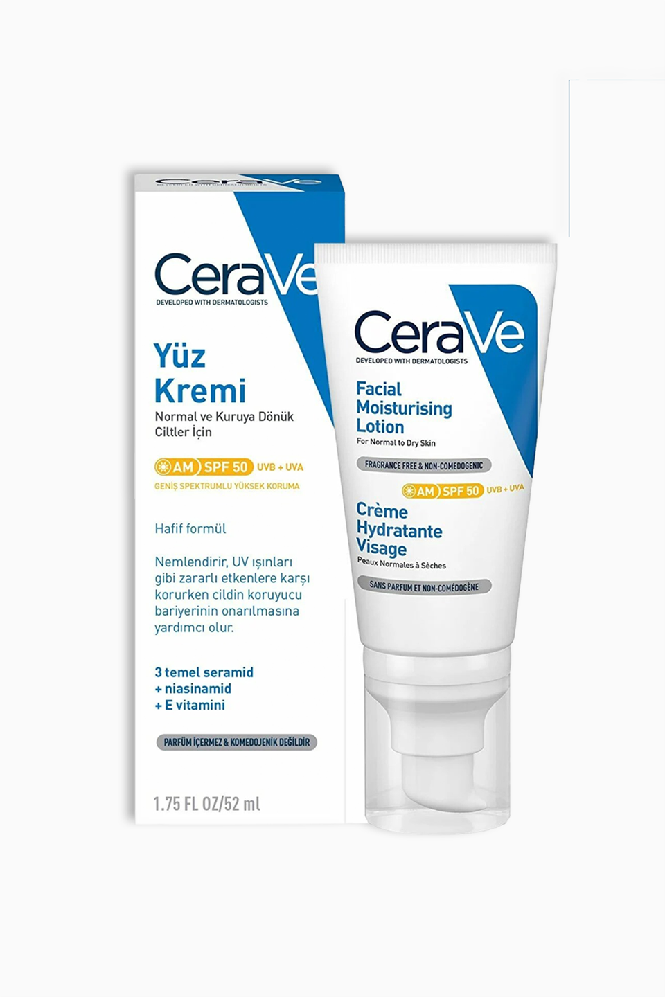 Cerave Normal ve Kuruya Dönük Ciltler İçin Yüz Nemlendirici Krem SPF50 52 ml | Cerave | Cerave Normal ve Kuruya Dönük Ciltler İçin Yüz Nemlendirici Krem SPF50 52 ml