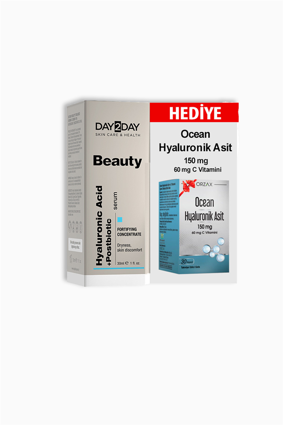 Day2day Beauty Hyaluronic Acid Serum 30 ml + Ocean Hyaluronik Asit 150 mg 30 Kapsül | Orzax | Day2day Beauty Hyaluronic Acid Serum 30 ml + Ocean Hyaluronik Asit 150 mg 30 Kapsül