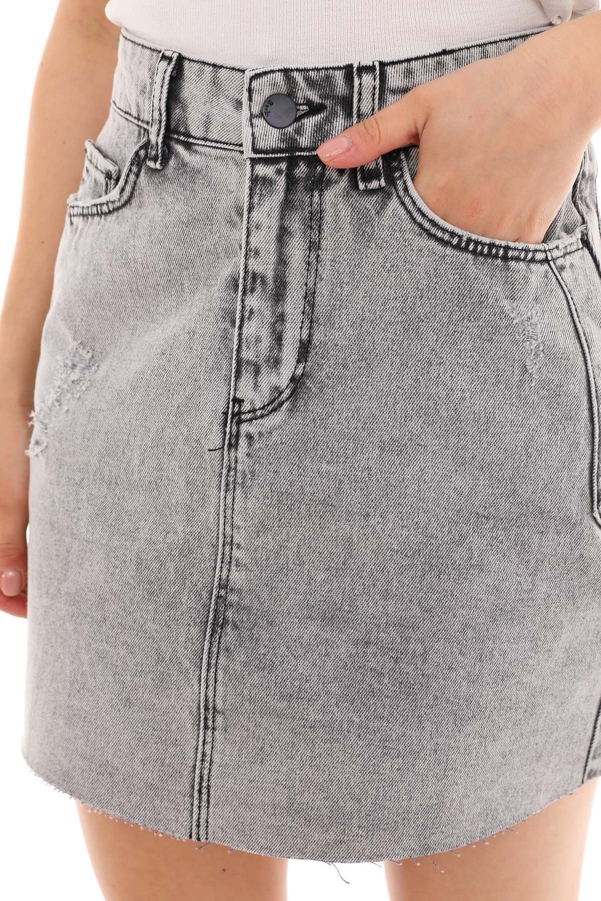 The Bark Dar Mini Kadın Jean Etek 7365 Gri