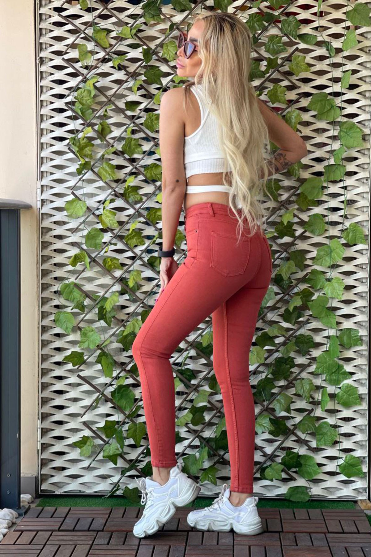 The Bark Düğmeli Skinny Jean Kadın Pantolon 1031-124 Kiremit