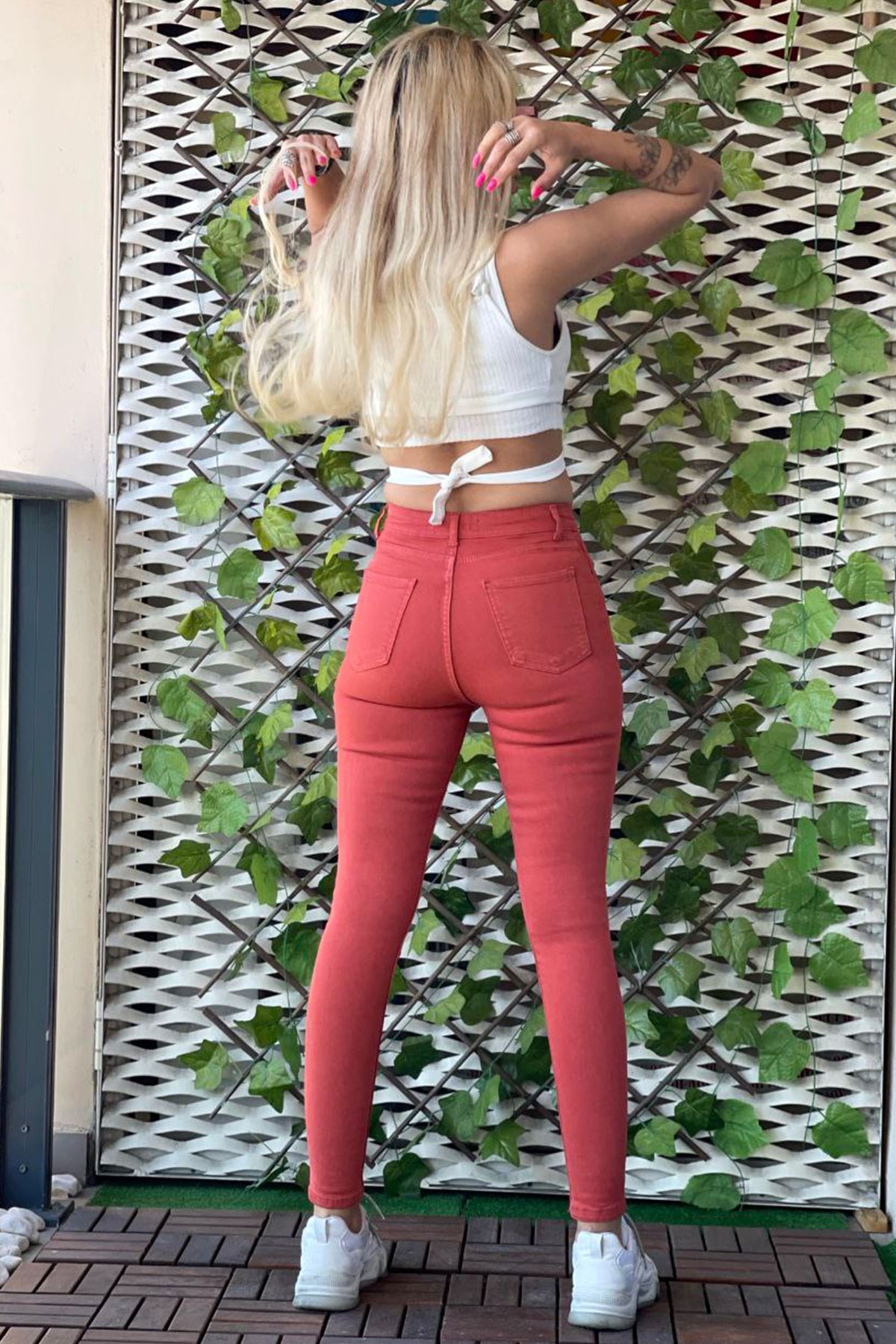 The Bark Düğmeli Skinny Jean Kadın Pantolon 1031-124 Kiremit