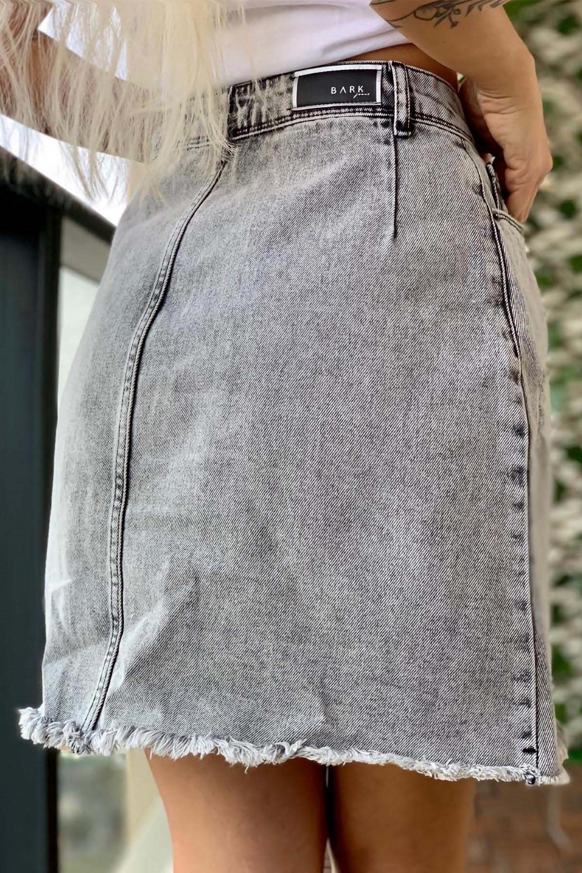 The Bark Fermuarlı Mini Kadın Jean Etek 7345 Gri