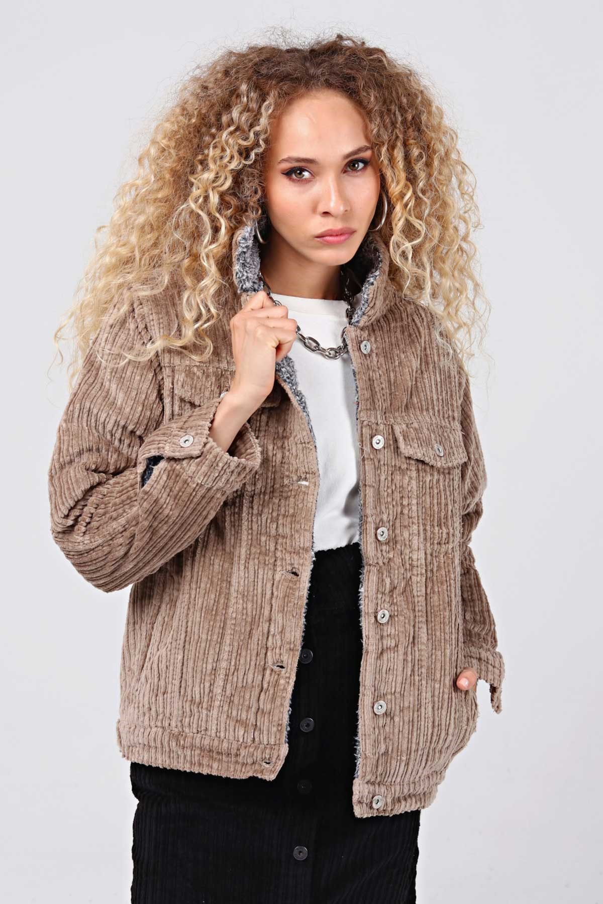 The Bark İçi Peluş Kadife Kadın Ceket 1039-1042 Kahve