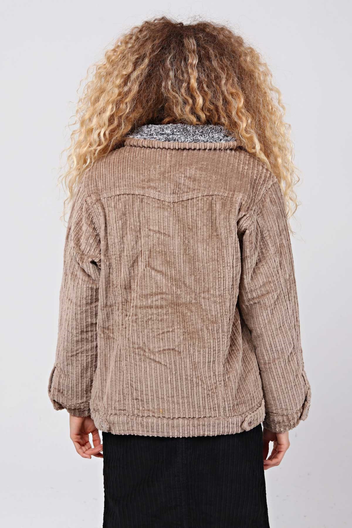 The Bark İçi Peluş Kadife Kadın Ceket 1039-1042 Kahve