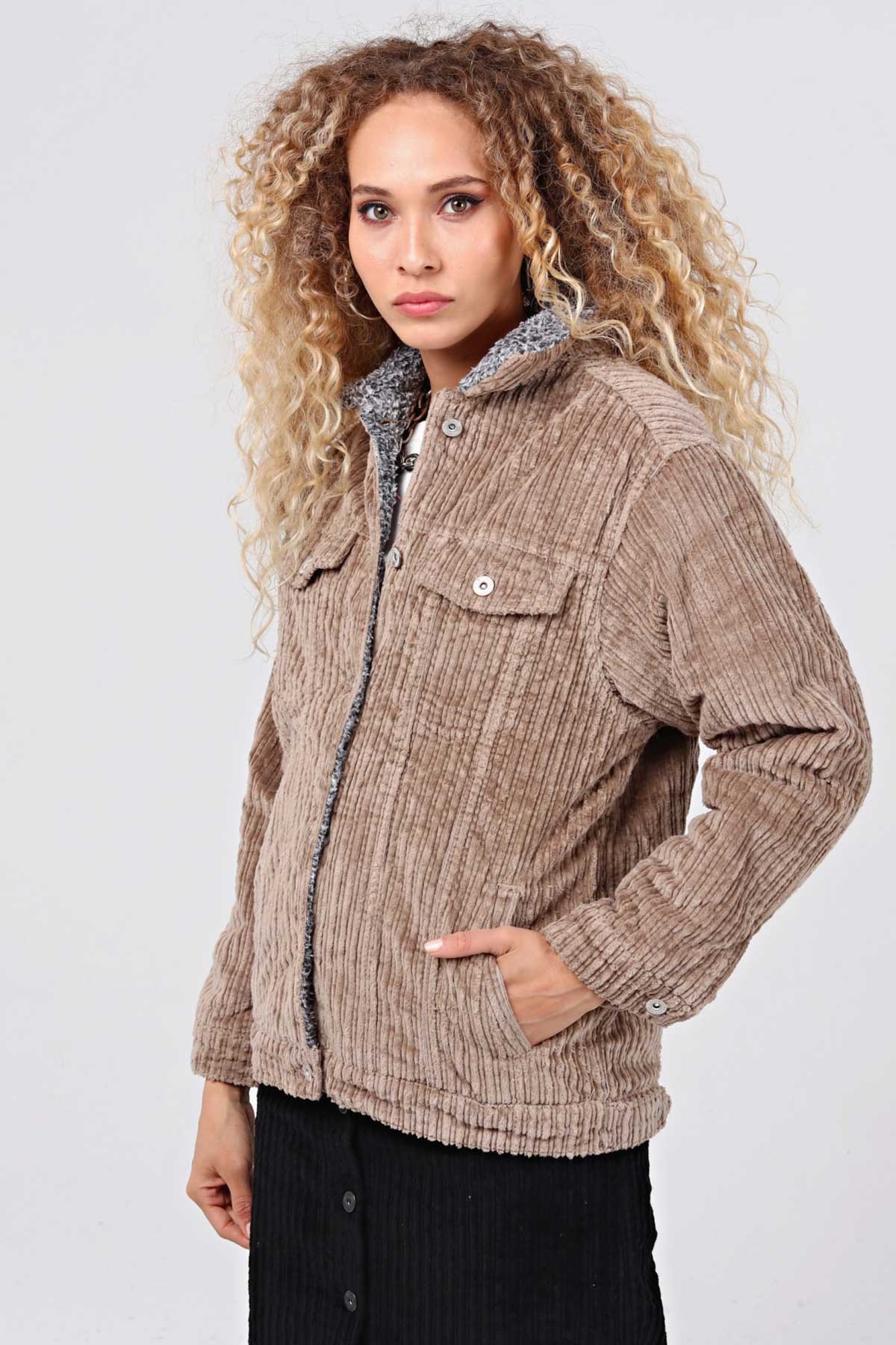 The Bark İçi Peluş Kadife Kadın Ceket 1039-1042 Kahve