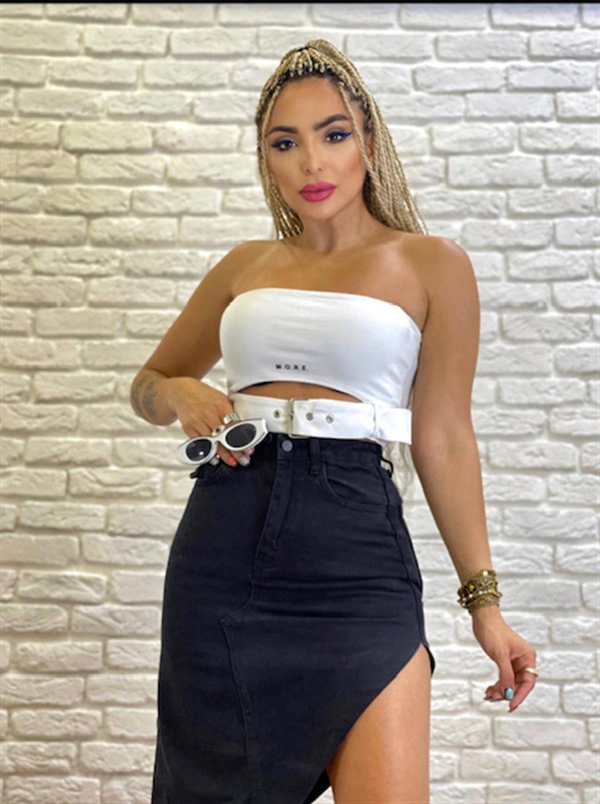 The Bark Kadın Jean Çapraz Yırtmaçlı Etek 70212 Siyah