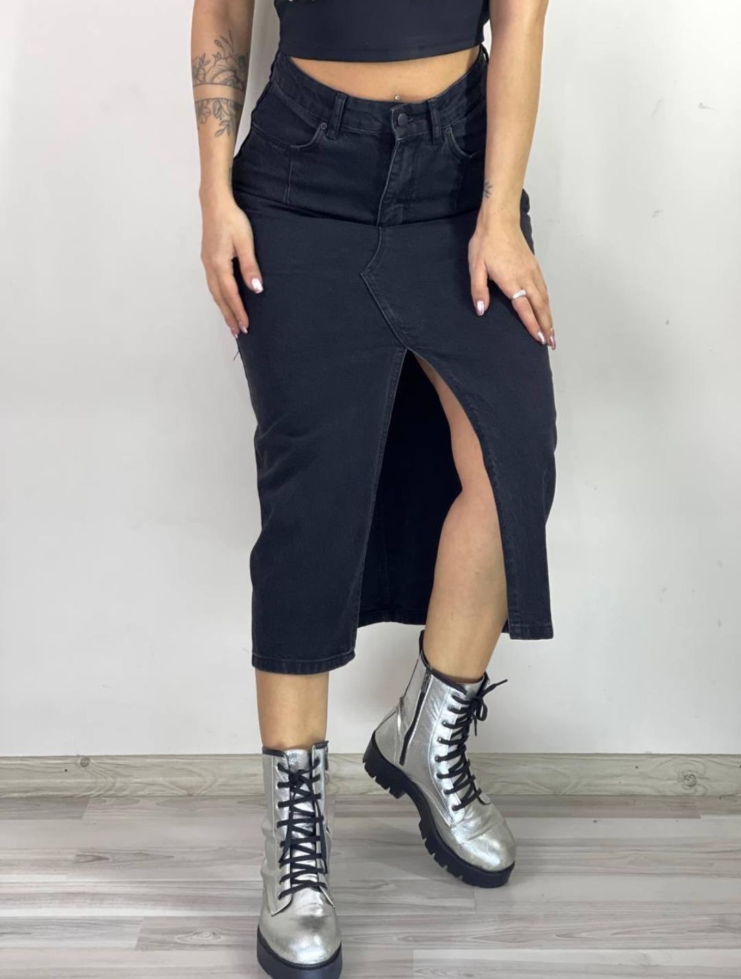 The Bark Kadın Yırtmaçlı Jean Etek 70186 Siyah