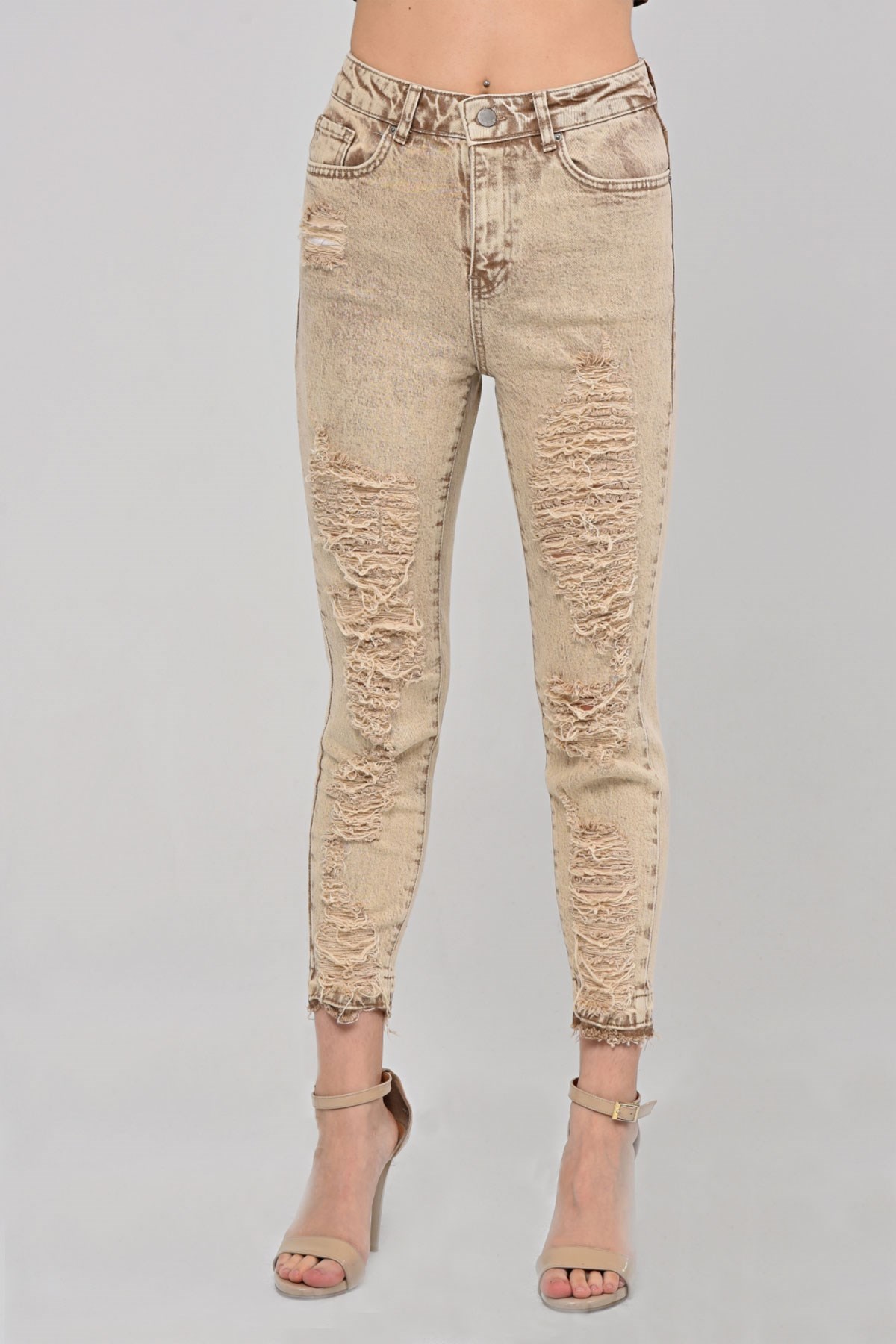 The Bark Lazer Kesim Boy Fit Kadın Jean Pantolon 1037-864 Açık Kahve