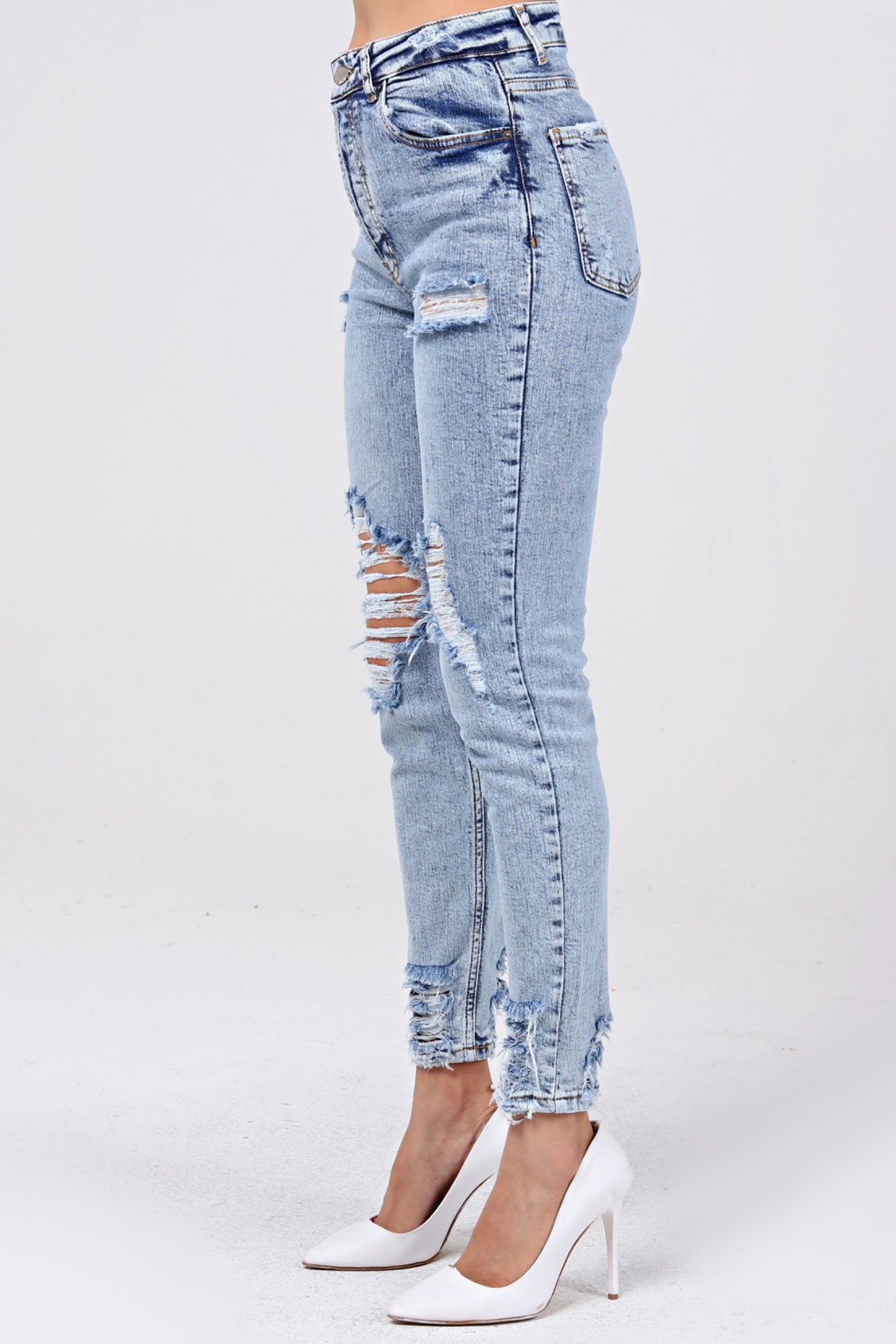 The Bark Lazer Kesim Likralı Jean Kadın Pantolon 1037-146 Mavi