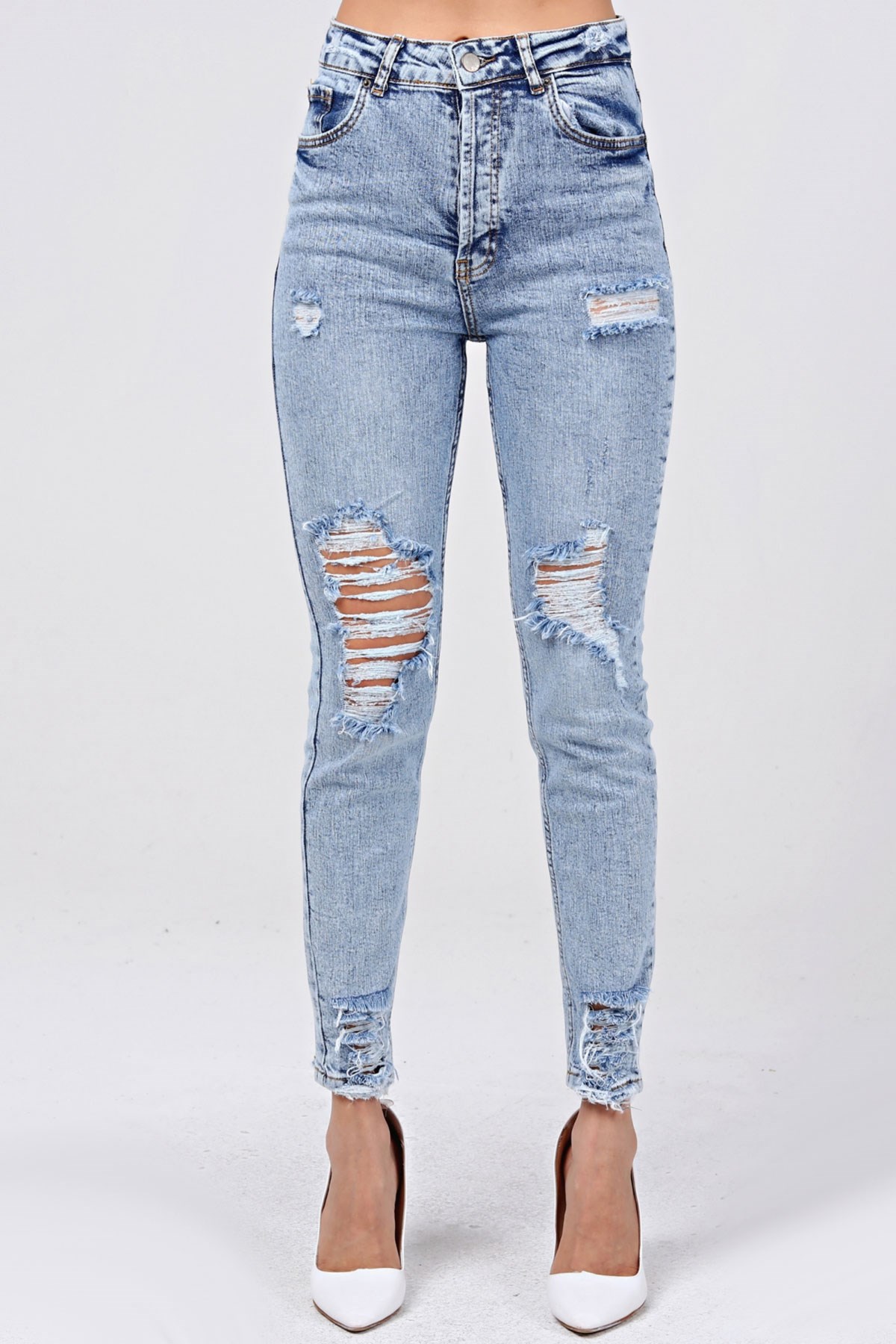 The Bark Lazer Kesim Likralı Jean Kadın Pantolon 1037-146 Mavi