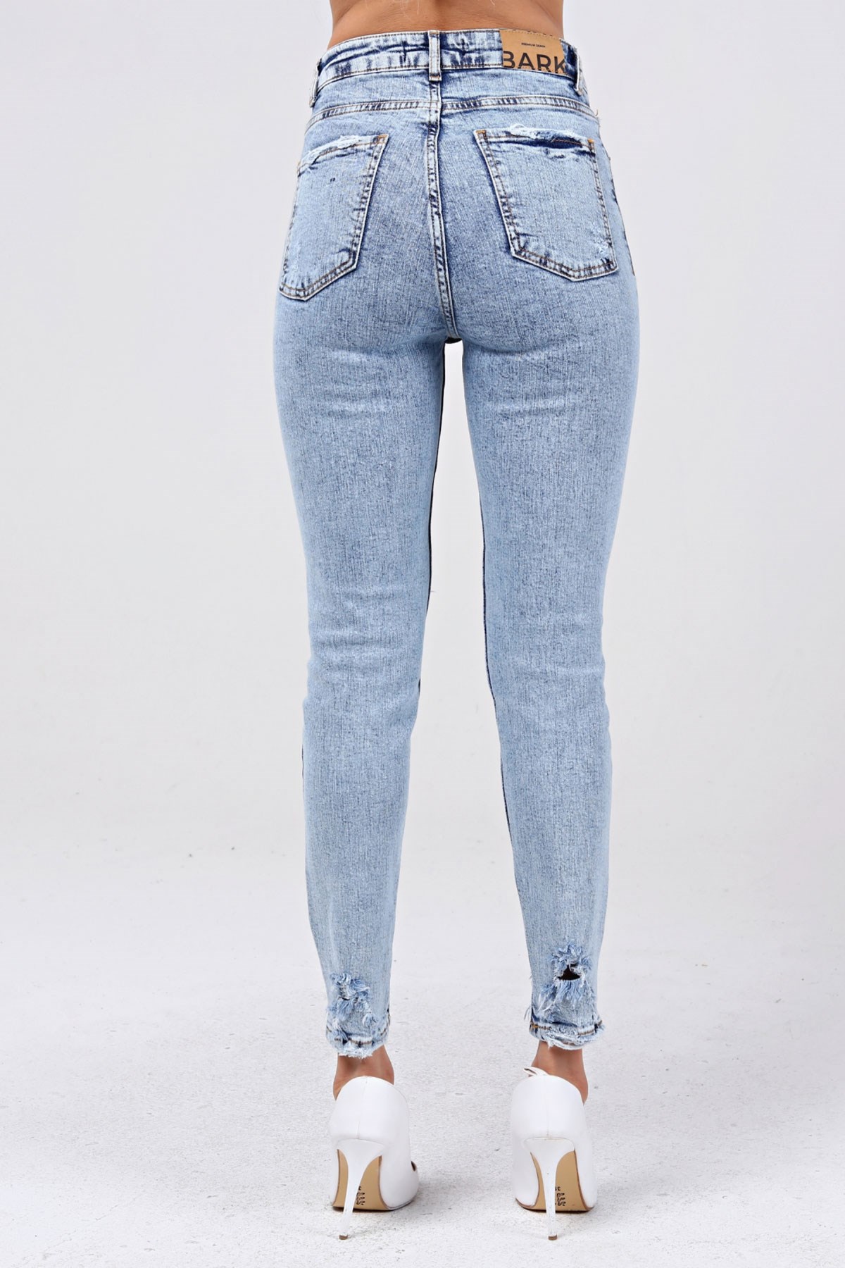 The Bark Lazer Kesim Likralı Jean Kadın Pantolon 1037-146 Mavi