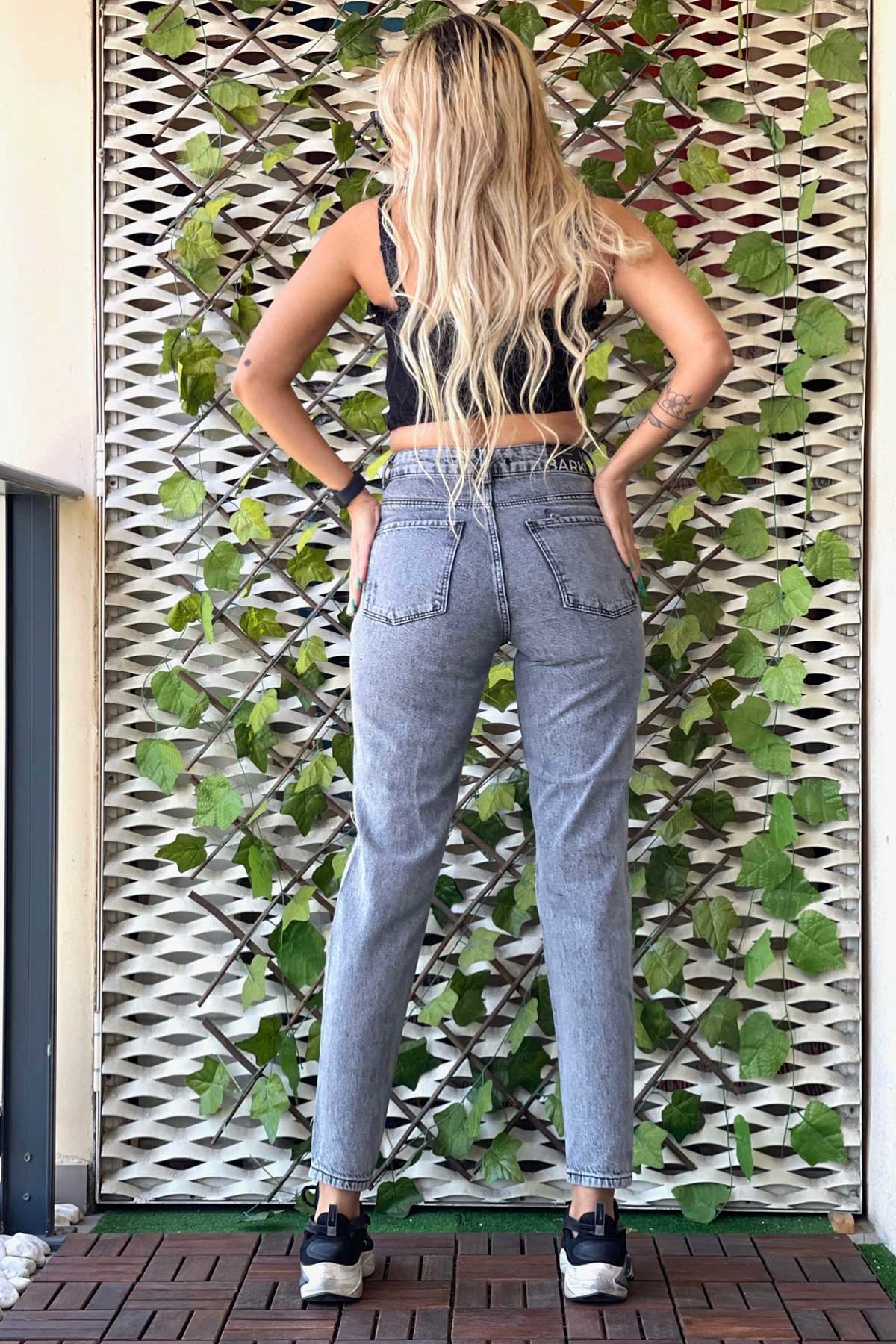 The Bark Lazer Kesim Mom Jean Kadın Pantolon 1037-046 Gri