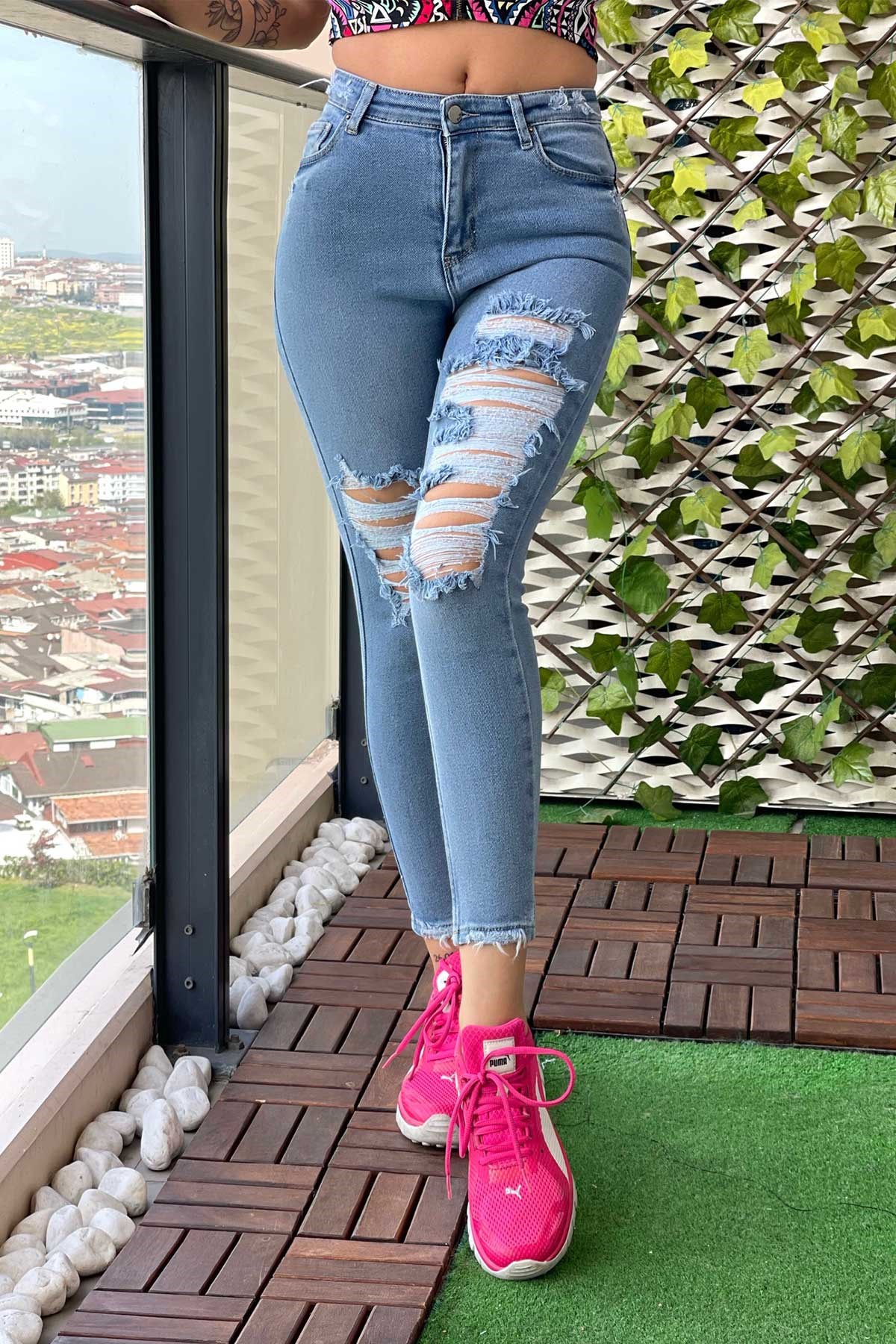 The Bark Lazer Kesim Skinny Kadın Jean Pantolon 1031-126 Mavi