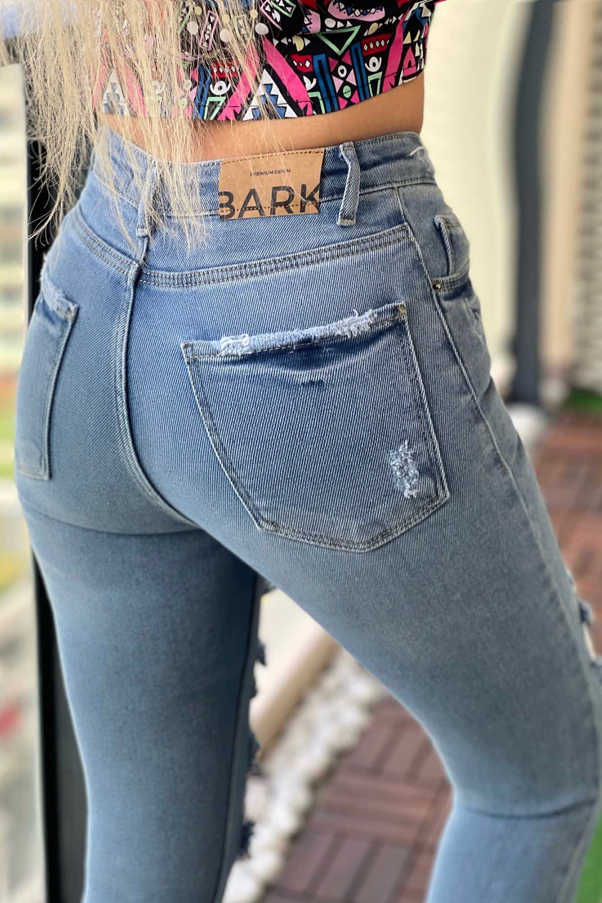 The Bark Lazer Kesim Skinny Kadın Jean Pantolon 1031-126 Mavi