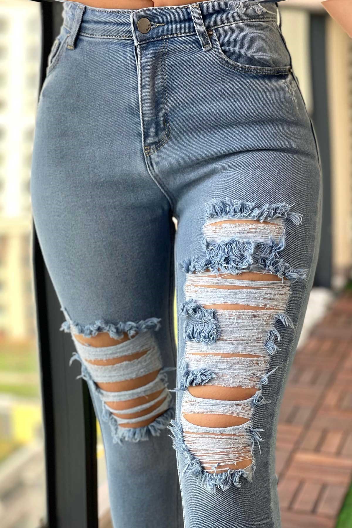 The Bark Lazer Kesim Skinny Kadın Jean Pantolon 1031-126 Mavi