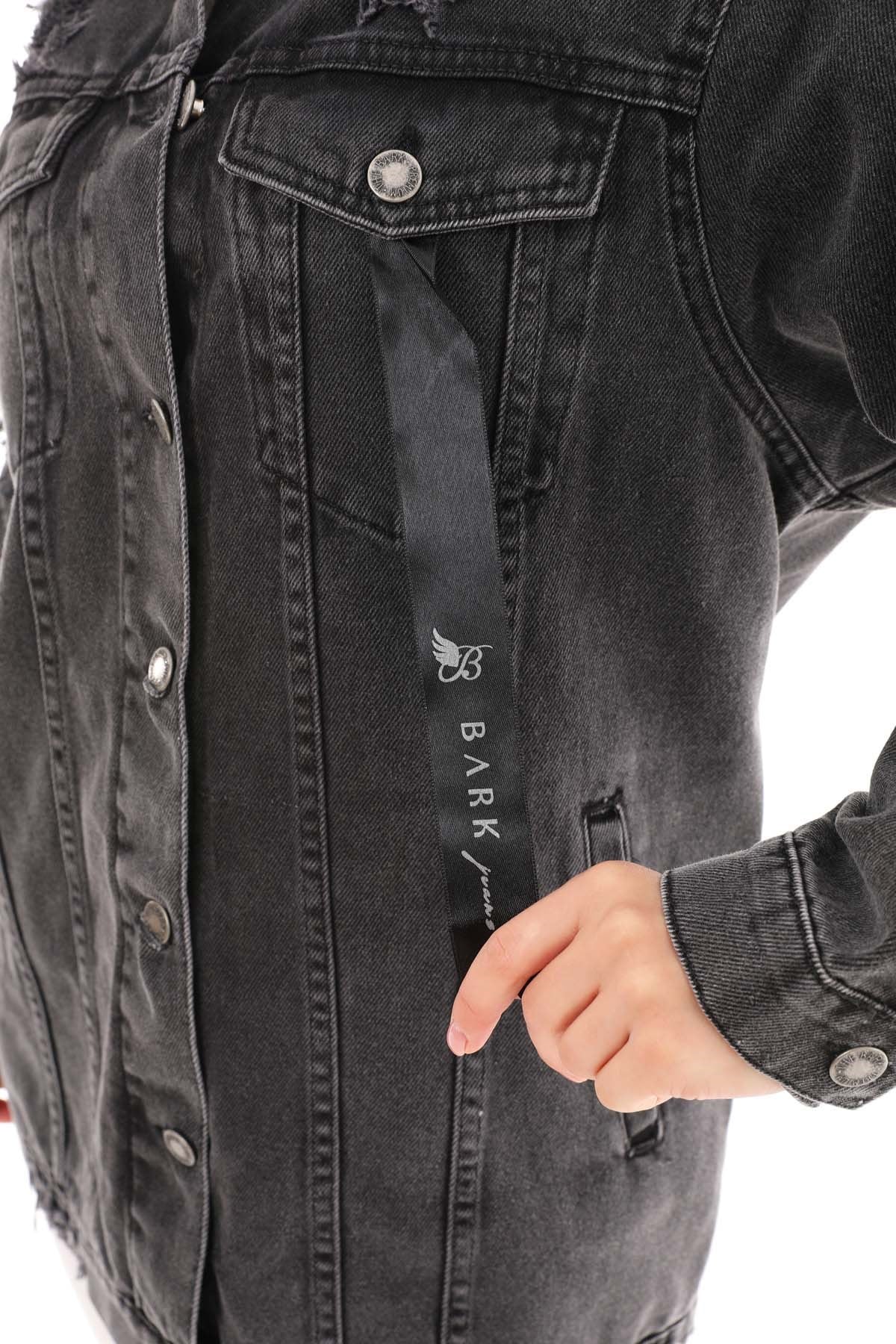 The Bark Lazerli Kadın Jean Uzun Ceket 1039D-2 Siyah