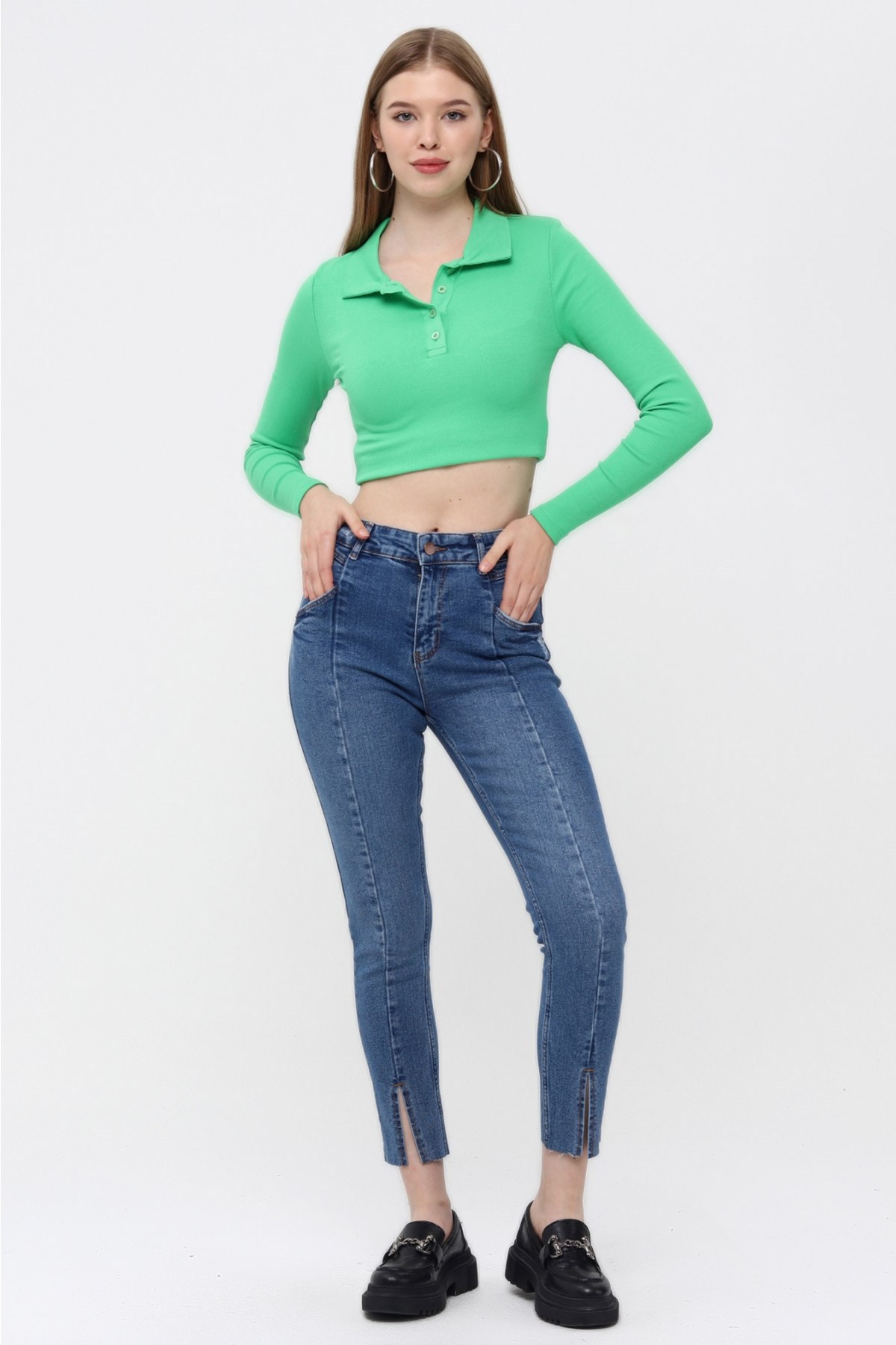 The Bark Ön Bölümü Yırtmaçlı Likralı Skinny Jean Pantolon 40164 Mavi