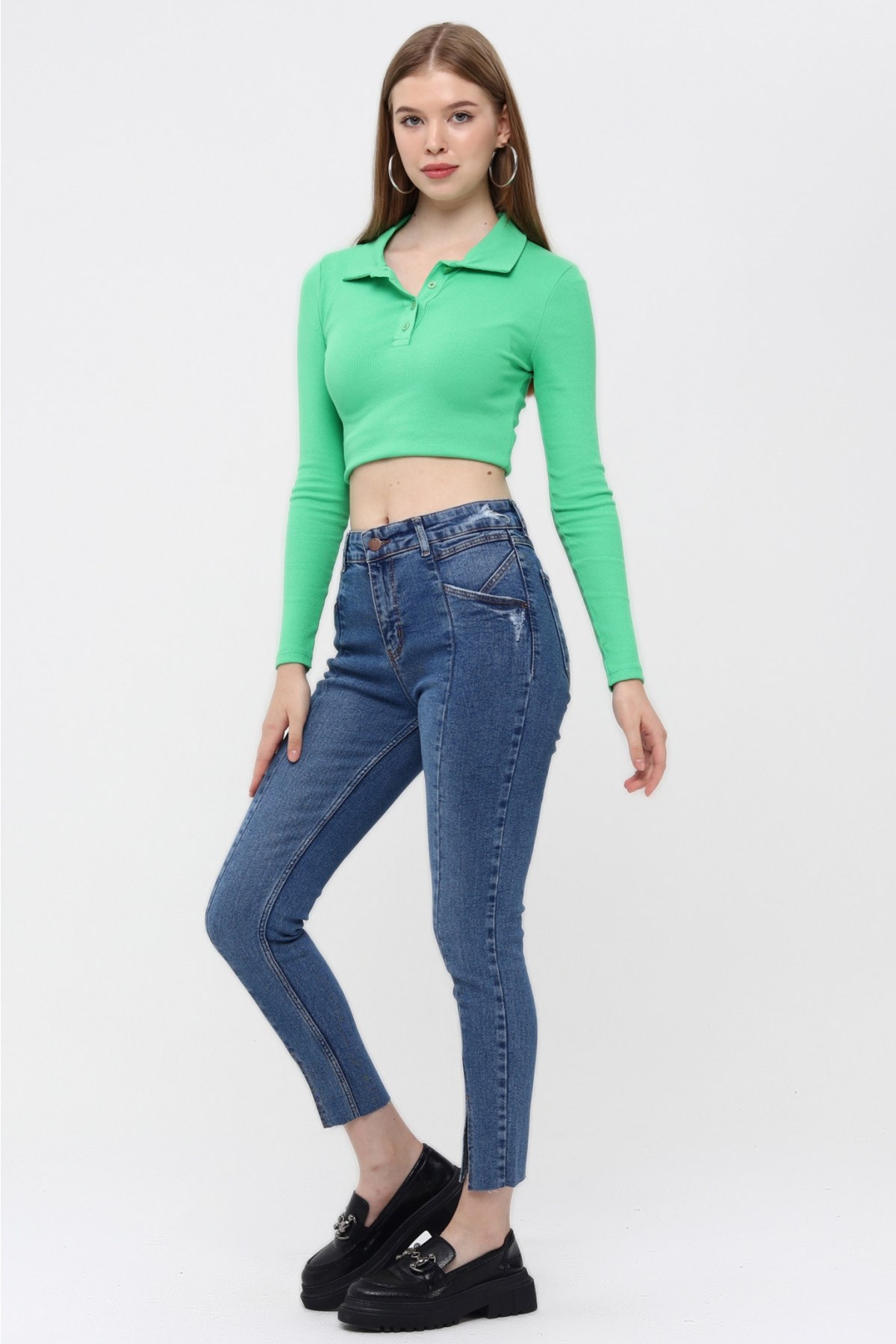 The Bark Ön Bölümü Yırtmaçlı Likralı Skinny Jean Pantolon 40164 Mavi