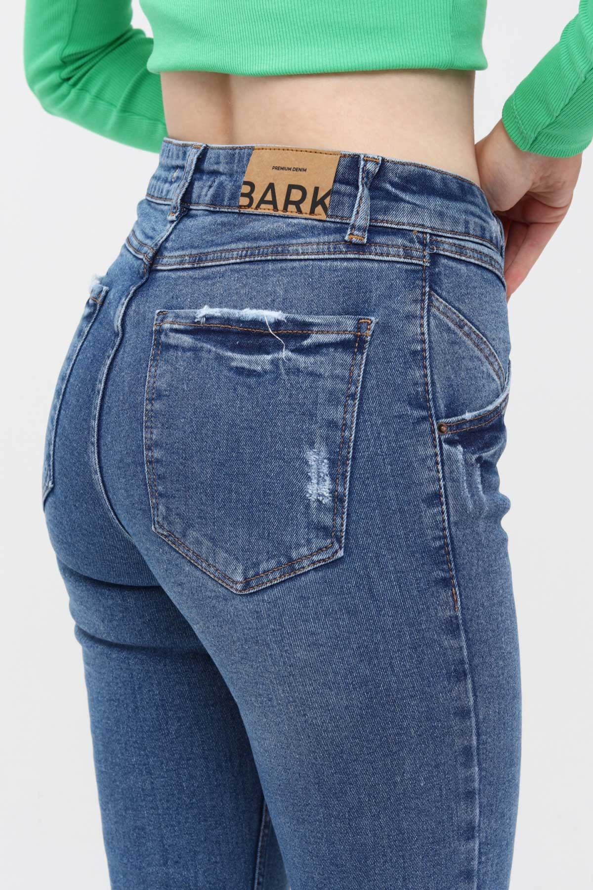 The Bark Ön Bölümü Yırtmaçlı Likralı Skinny Jean Pantolon 40164 Mavi