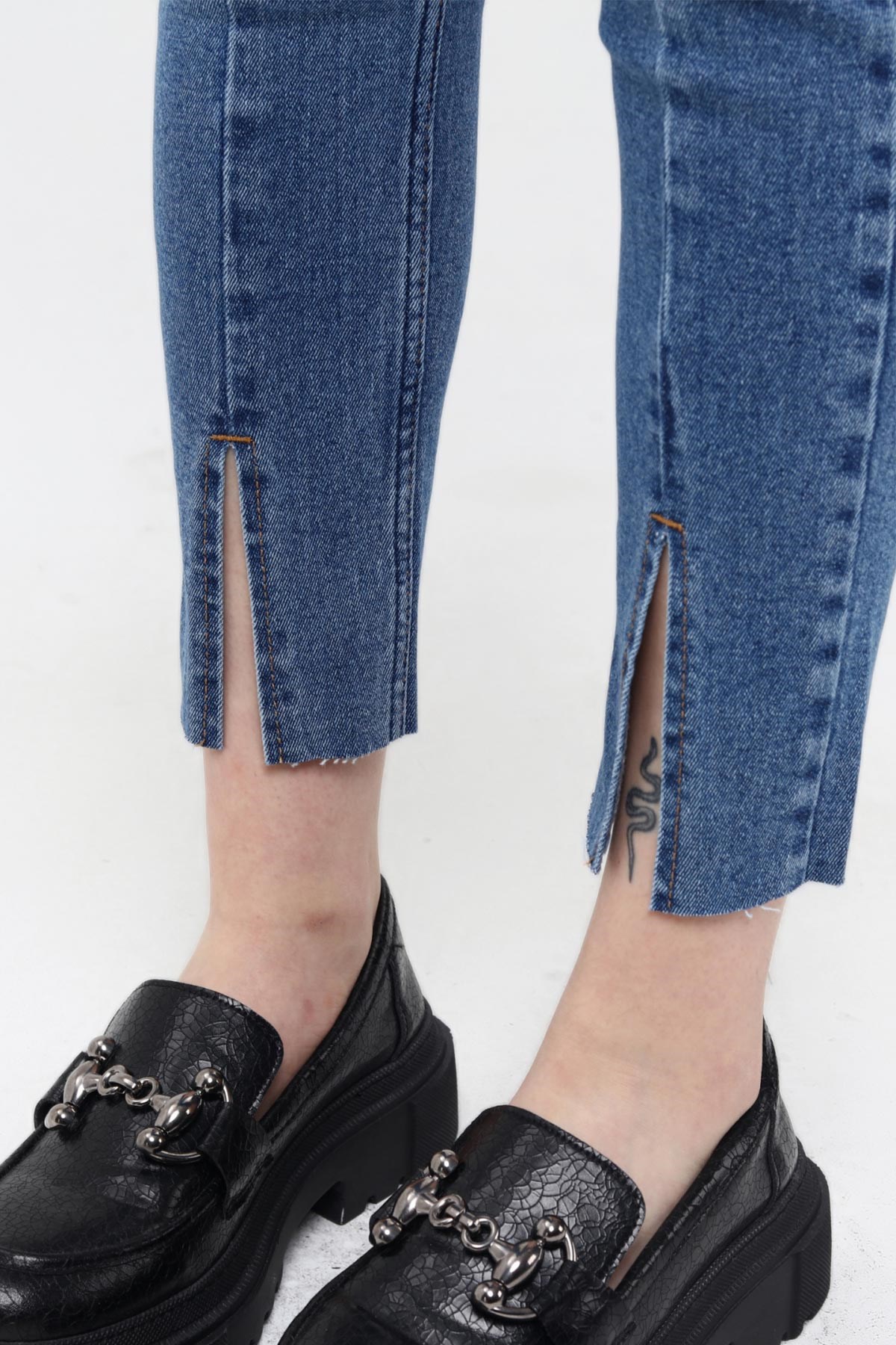The Bark Ön Bölümü Yırtmaçlı Likralı Skinny Jean Pantolon 40164 Mavi