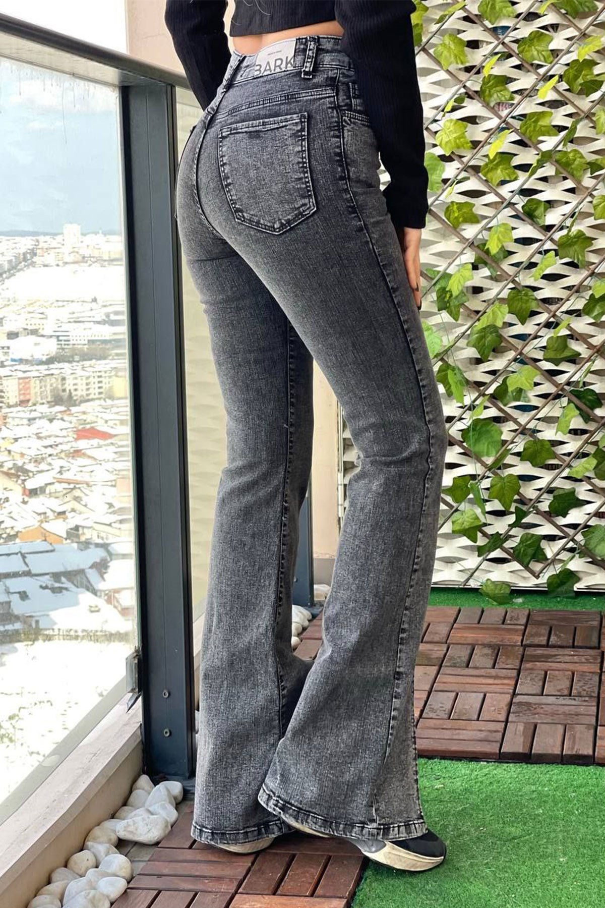The Bark Önden Yırtmaçlı İspanyol Paça Kadın Jean Pantolon 40150-150 Gri