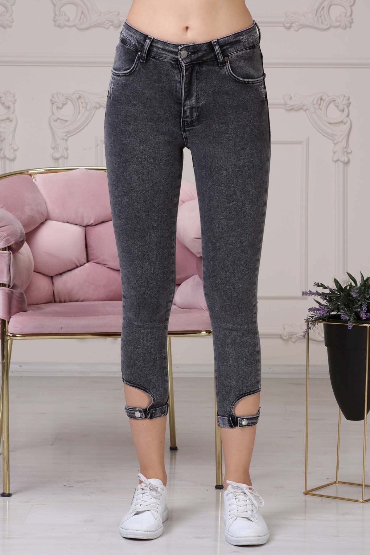The Bark Skinny Jean Paçası Tokalı Kadın Pantolon 4224-939 Siyah