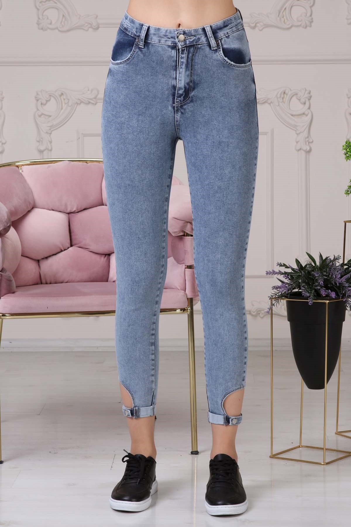 The Bark Skinny Jean Paçası Tokalı Kadın Pantolon 4224-939 Açık Mavi