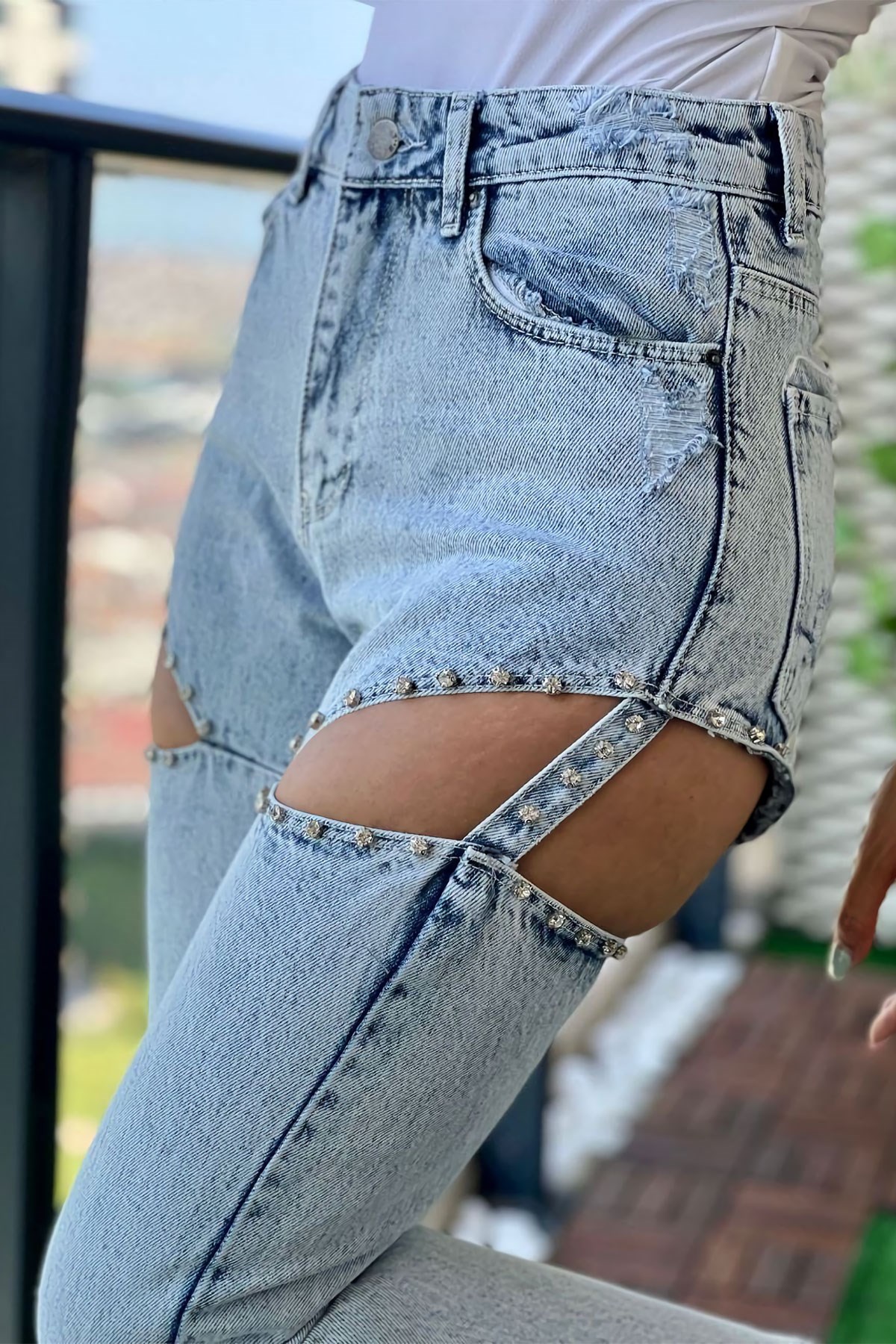 The Bark Taş Detaylı Kadın Mom Jean Pantolon 4057-896 Açık Mavi