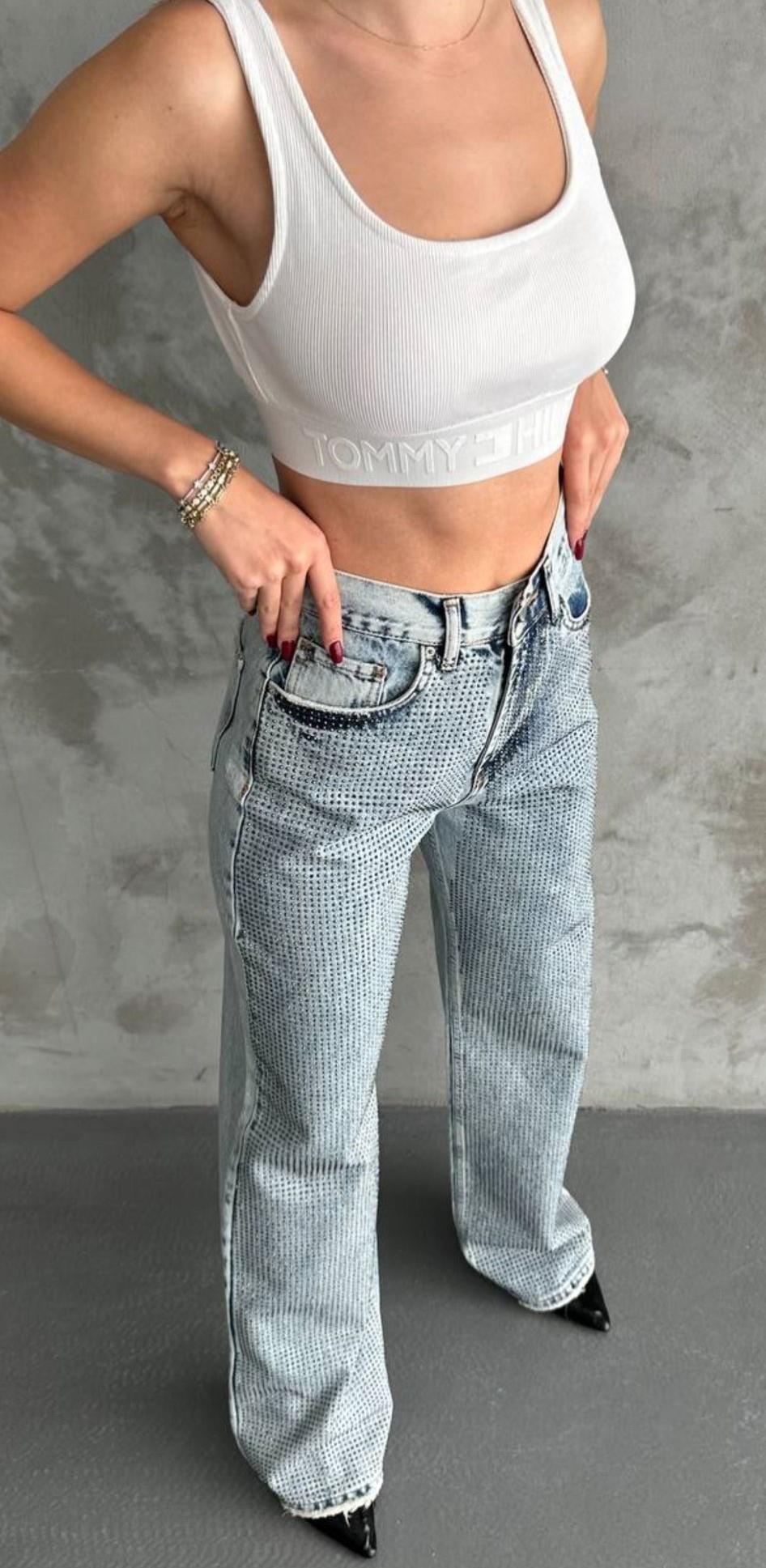 The Bark Taşlı Baggy Kadın Jean Pantolon 40313 Mavi