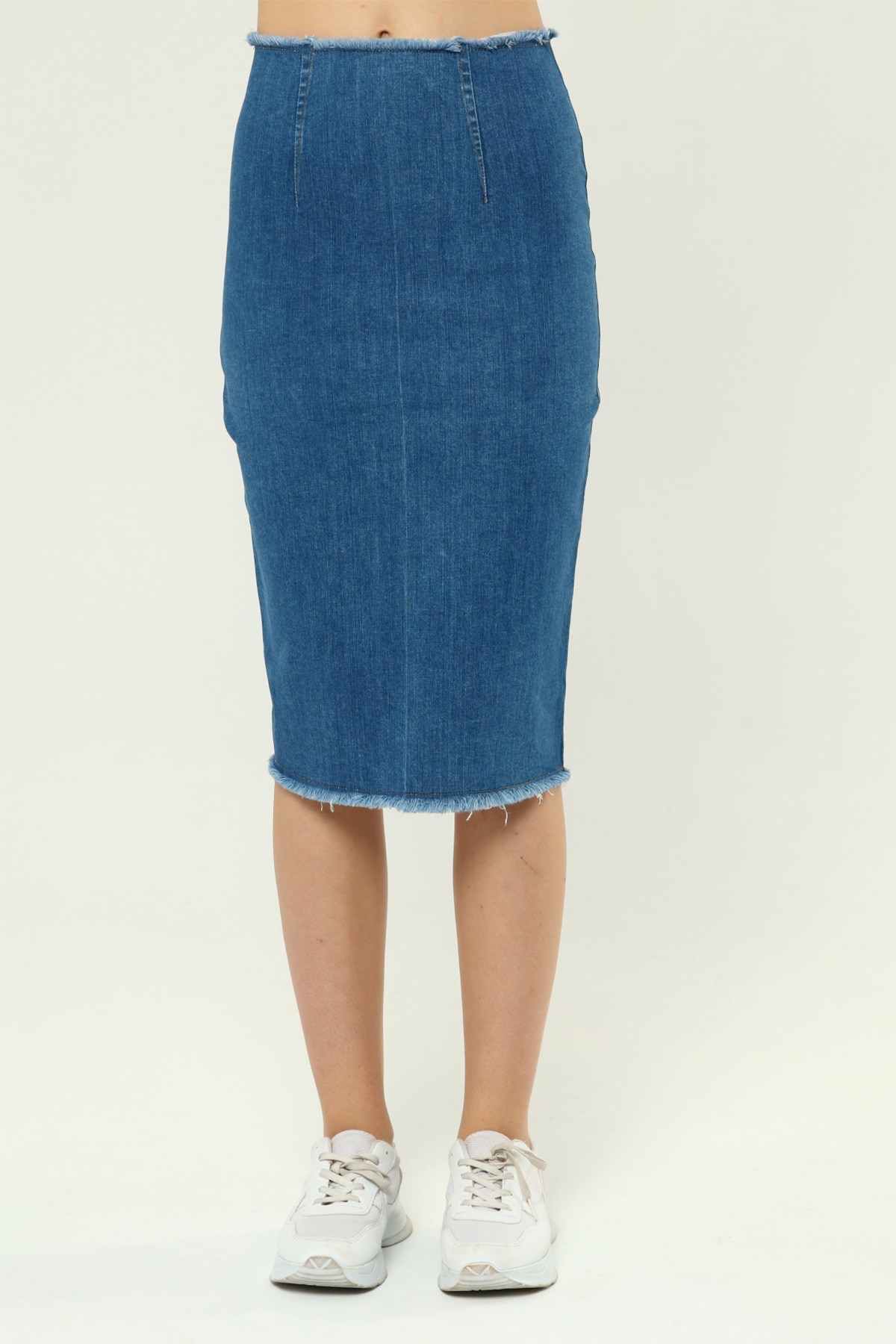 The Bark Ucu Püsküllü Denim Kalem Etek 1173 Mavi