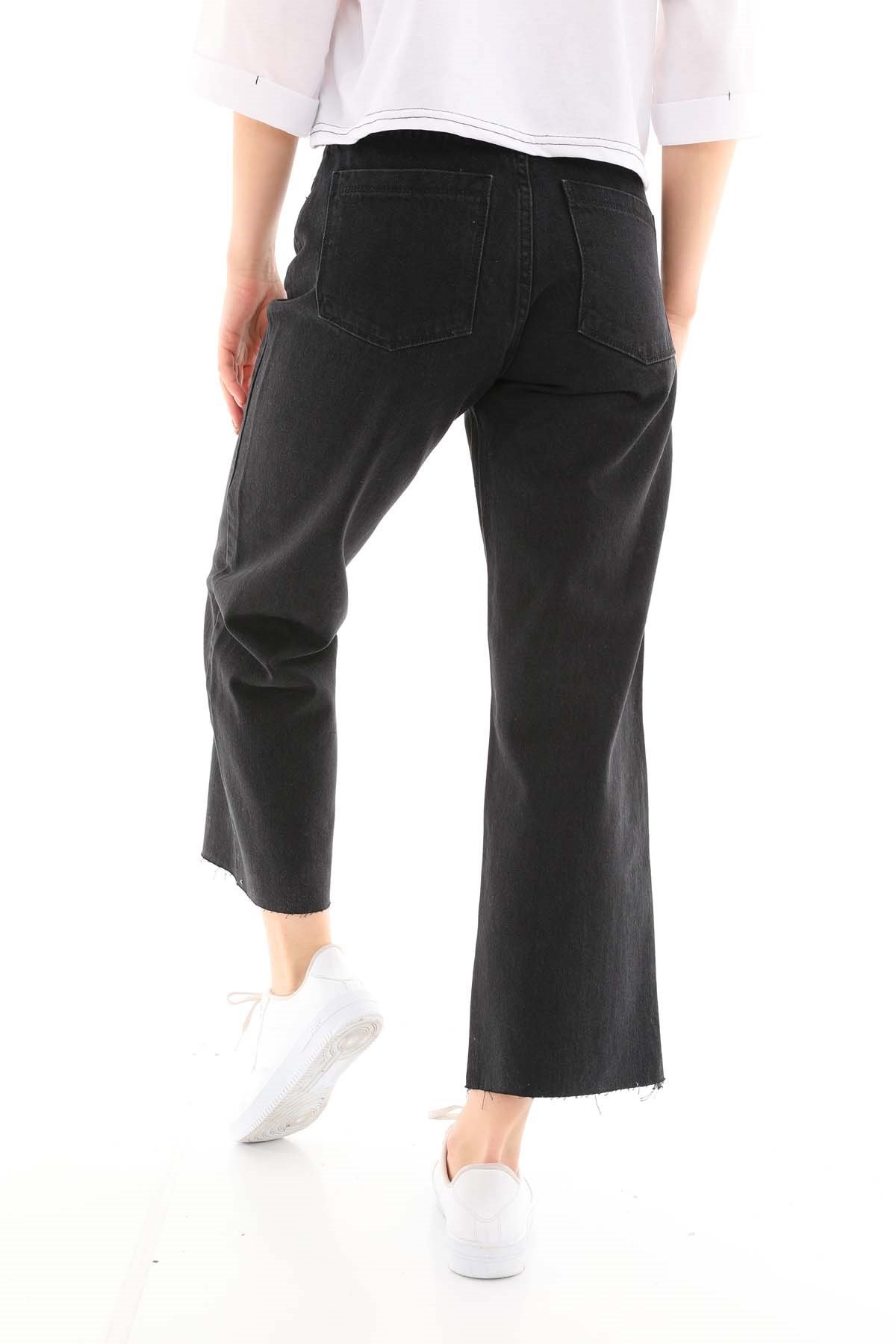 The Bark Yazı Detaylı Geniş Paça Kadın Jean Pantolon 4288-520 Siyah