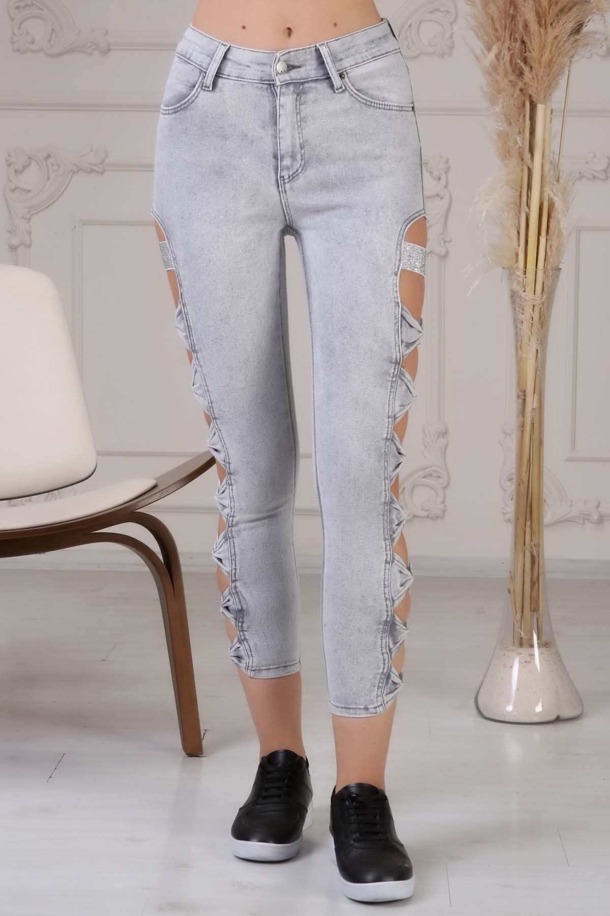 The Bark Yırtmaç Detaylı Kadın Skinny Jean Pantolon 4097-873 Gri