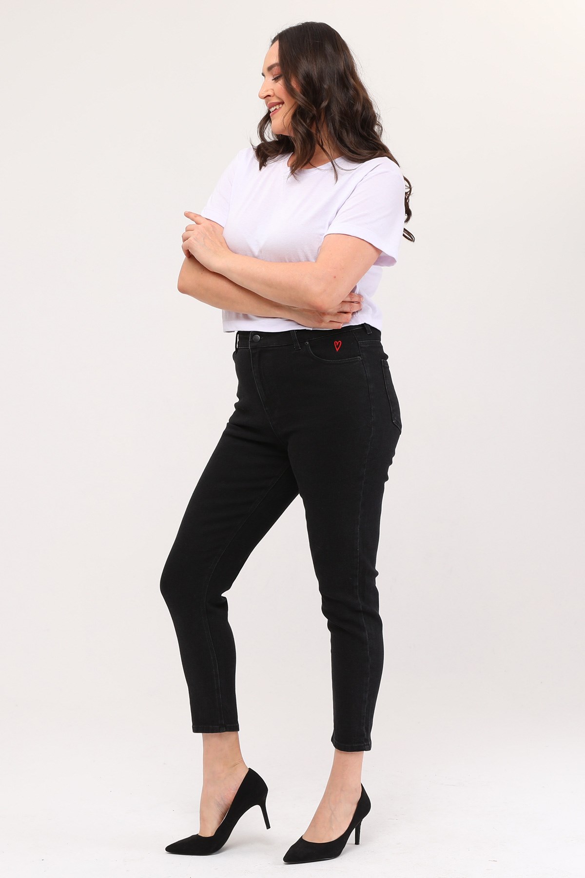 The Bark Yüksek Bel Nakışlı Skinny Jean Kadın Pantolon 1042 Siyah