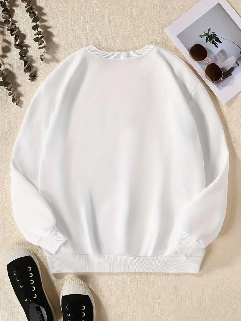  New Year Christmas Things Baskılı Beyaz Unisex Oversize Bisiklet Yaka Sweatshirt