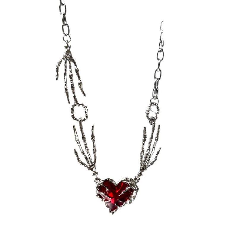  Punk Heart Skeleton Hand Kolye Gümüş Renk Kolye