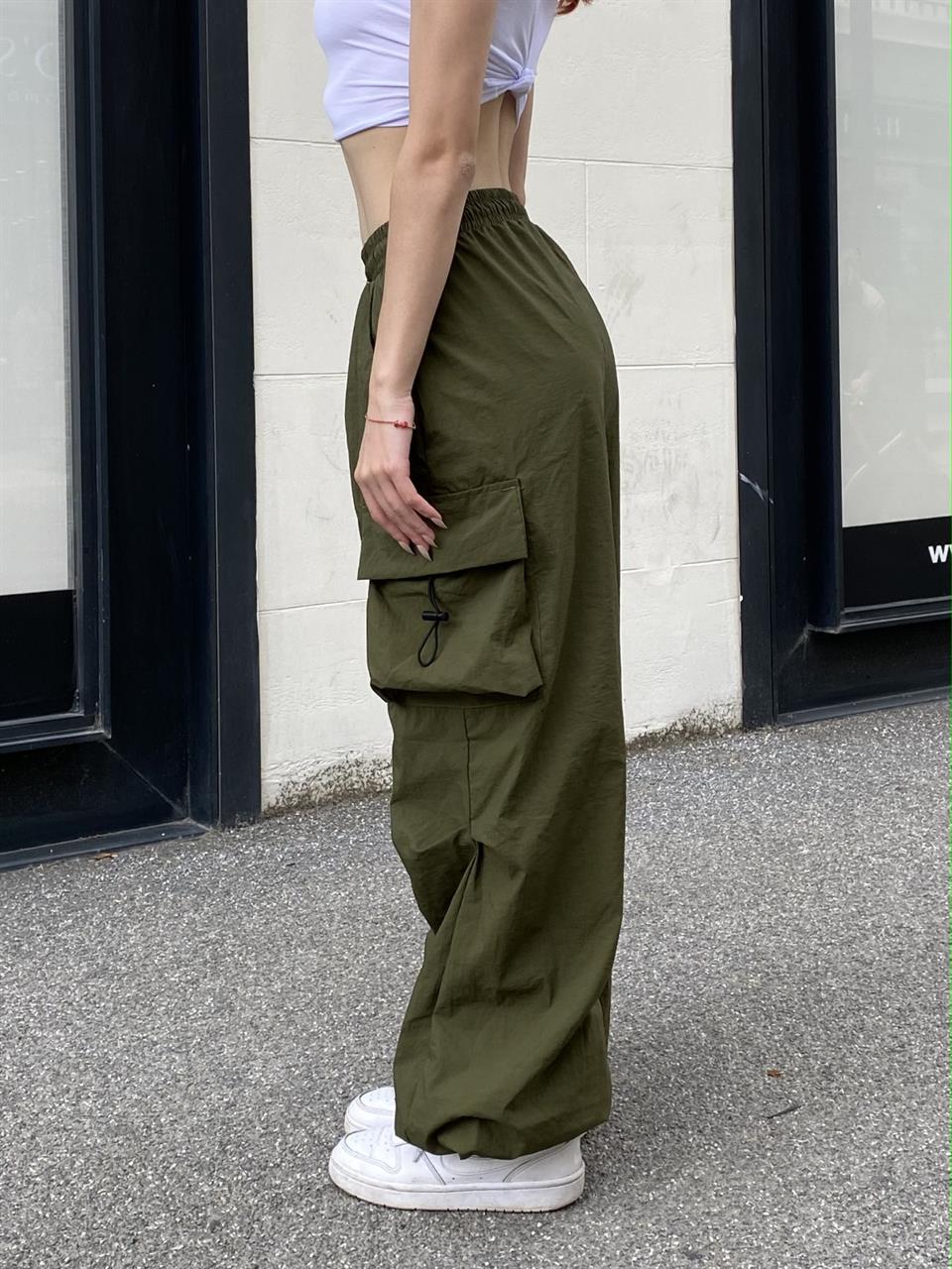  Yeşil Tactical Paraşüt Kumaş Kargo Cepli Oversize Unisex Pantolon