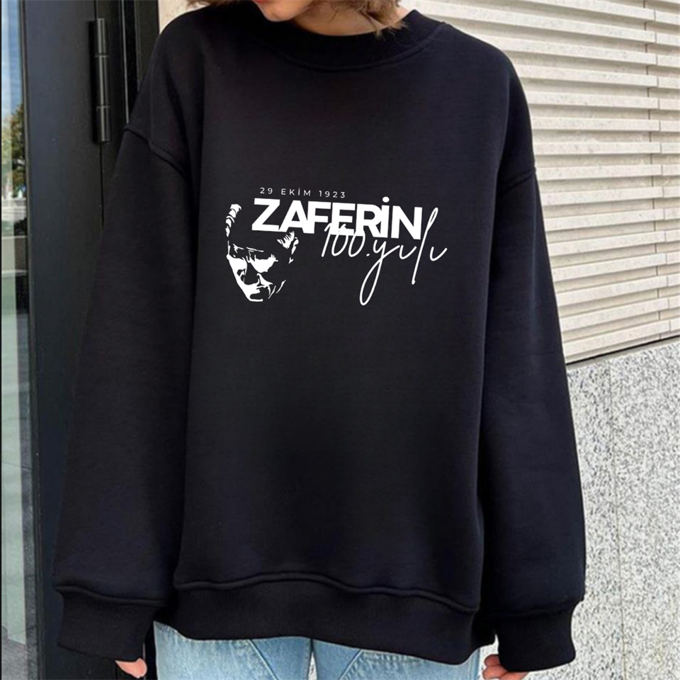 29 Ekim 100. Yıl Özel Baskılı Siyah Unisex Oversize Bisiklet Yaka Sweatshirt