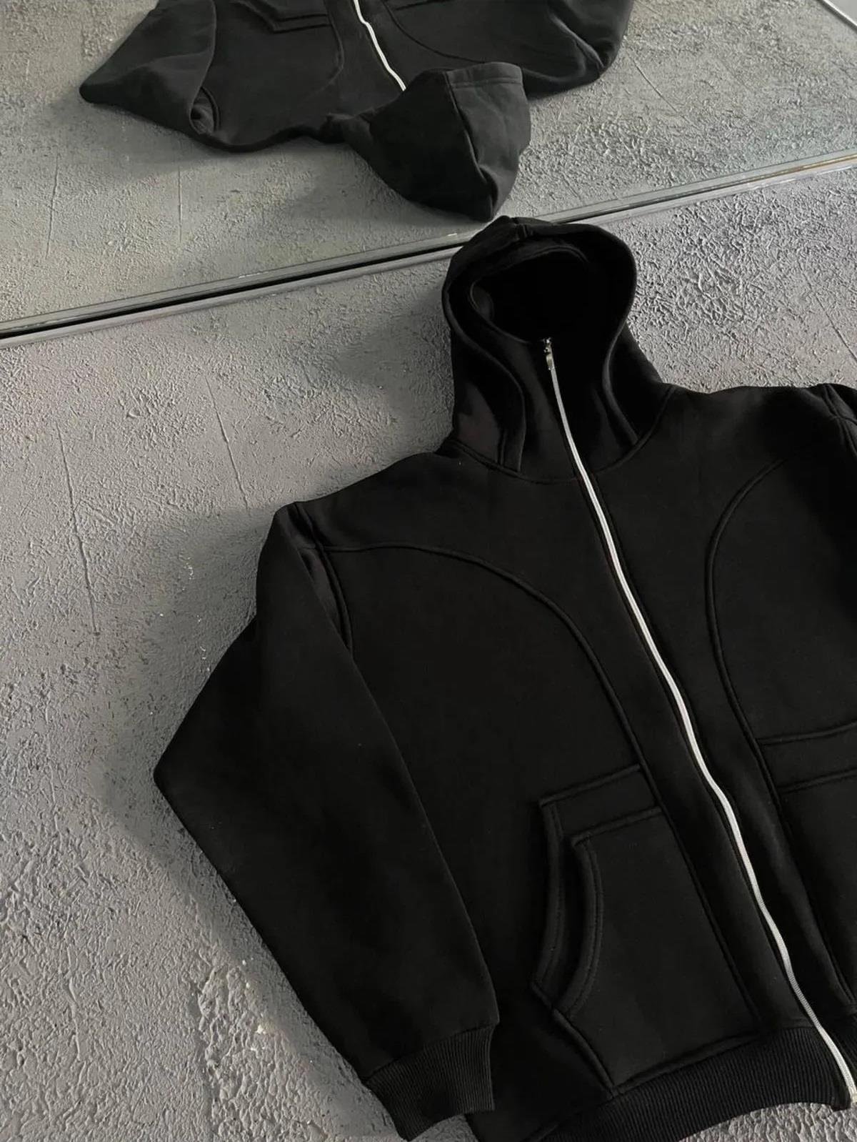 3 İplik ( Kalın )  Şardonlu ( İçi Pamuklu )  Unisex Kar Maskeli Kapüşonlu Oversize Hırka