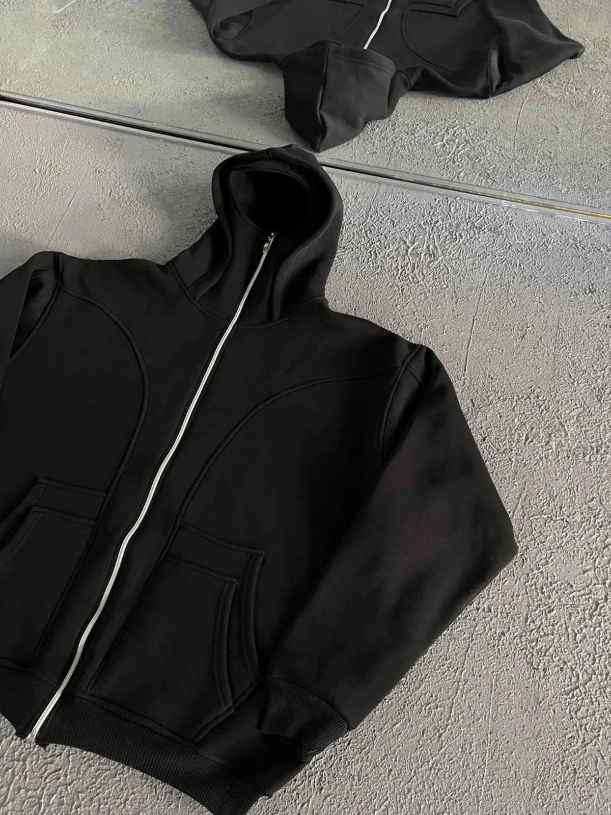 3 İplik ( Kalın )  Şardonlu ( İçi Pamuklu )  Unisex Kar Maskeli Kapüşonlu Oversize Hırka