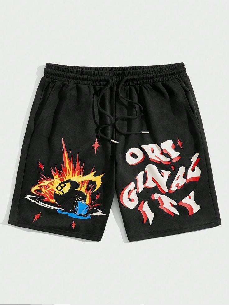 8 Balls Baskılı Gri Unisex Penye Şort